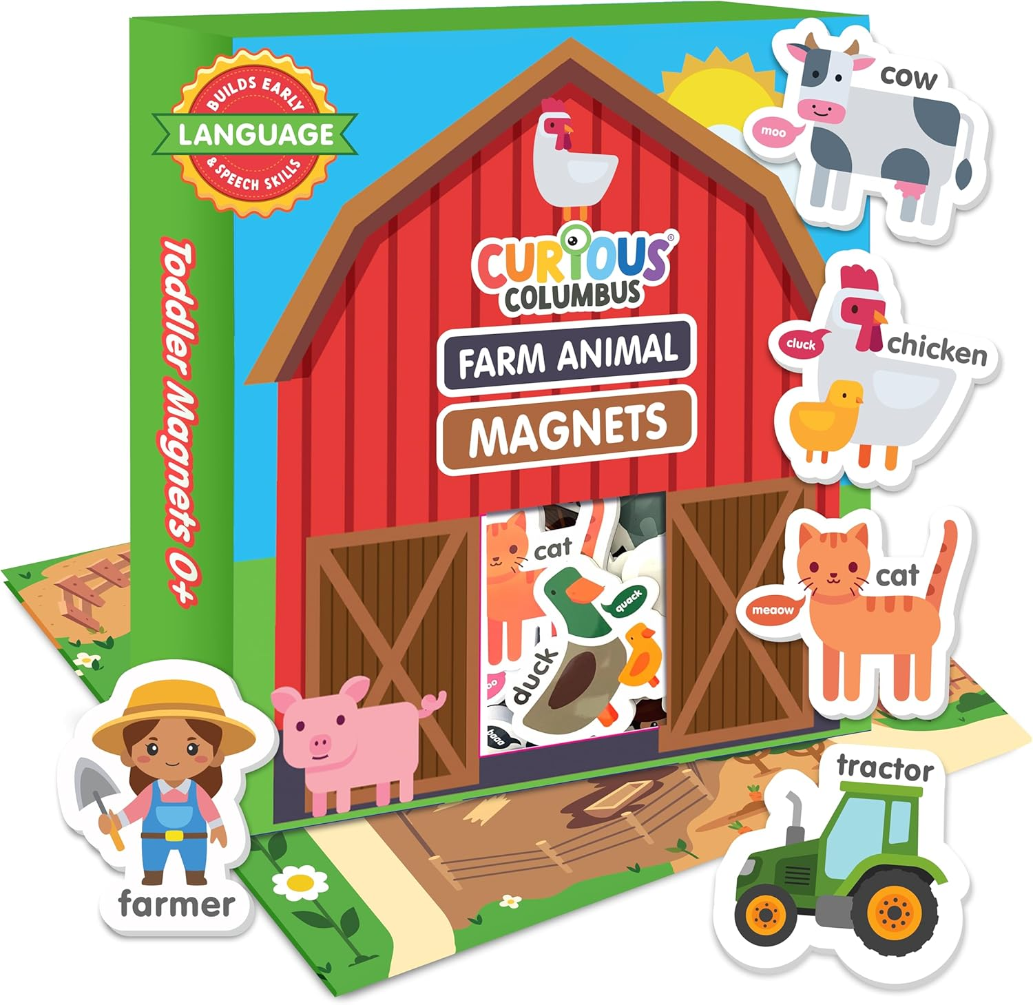 Curious Columbus Farm Animal Magnets - Fridge Magnets for Toddlers 1-3 Kids and Baby Ages 0+ Includes Fun Farm Scene Poster - Large Foam Refrigerator Educational Toddler Magnets for Learning ABC image number 4