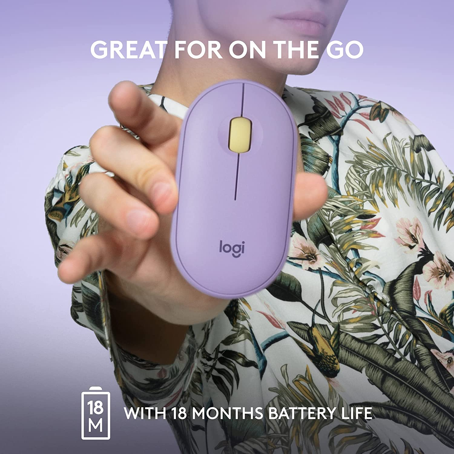 Logitech Pebble M350 Wireless Mouse, Lavender Lemonade image number 2