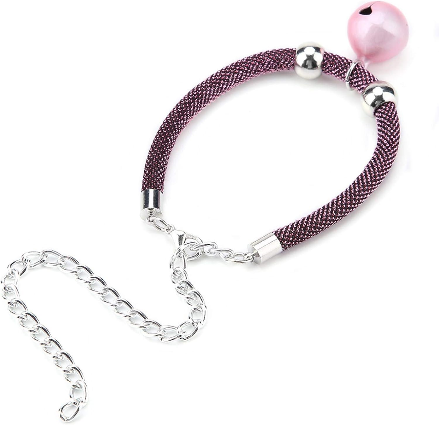 EVTSCAN Japanese Style Pet Collar Nylon Accessory Bell Collar for Cats with Extension Chain (Pink) image number 4