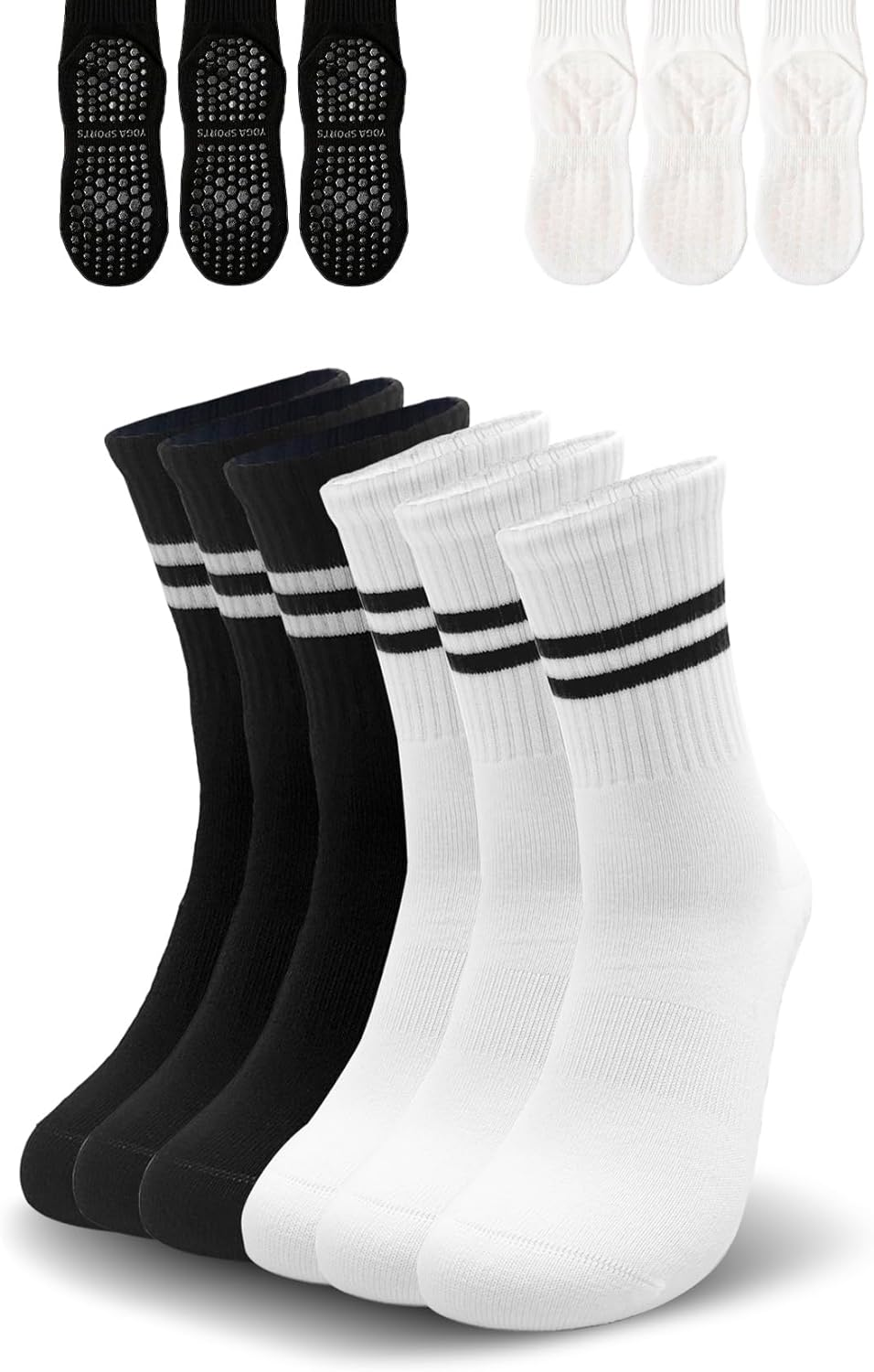 Rolxmed Grip Socks Non Slip Breathable for Pilates Yoga Gym Hospital Floor anti Slip Women and Men (Multi-Packs, Size7-11)