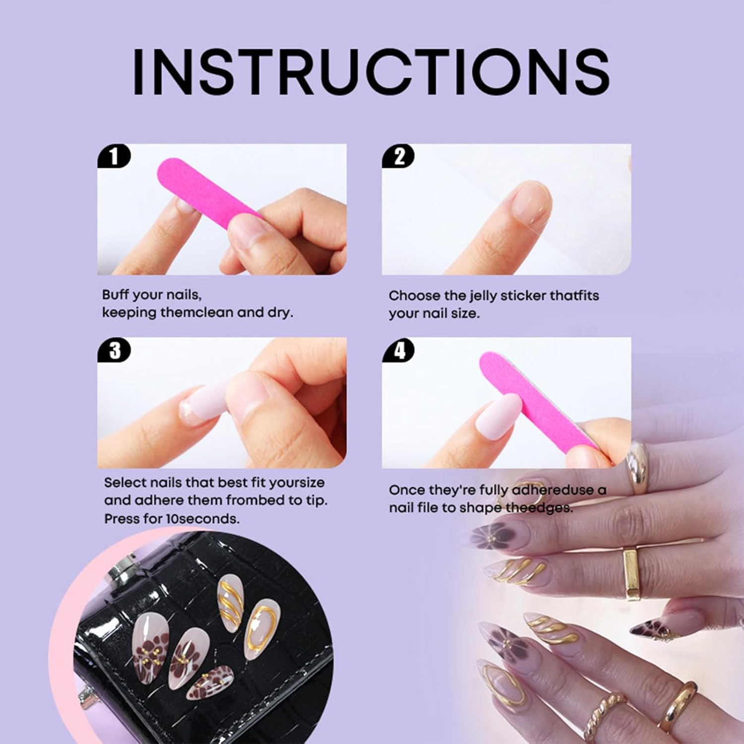 24PCS French Tip Almond Press on Nails,Medium Y2K Metal False Nails,Cool Figure Coffin Fake Nails,Glossy and Full Cover Acrylic Nails for Women - Pink image number 6