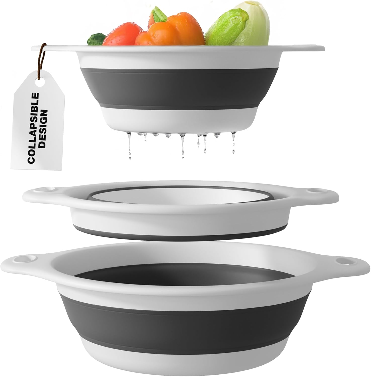 Gevoli Collapsible Colanders (3 Pack Set) Food Strainers with Over-Sink Water Draining Base for Pasta Fruits and Vegetables, White (3 Sizes, 3QT, 4QT and 5 Quart) image number 5