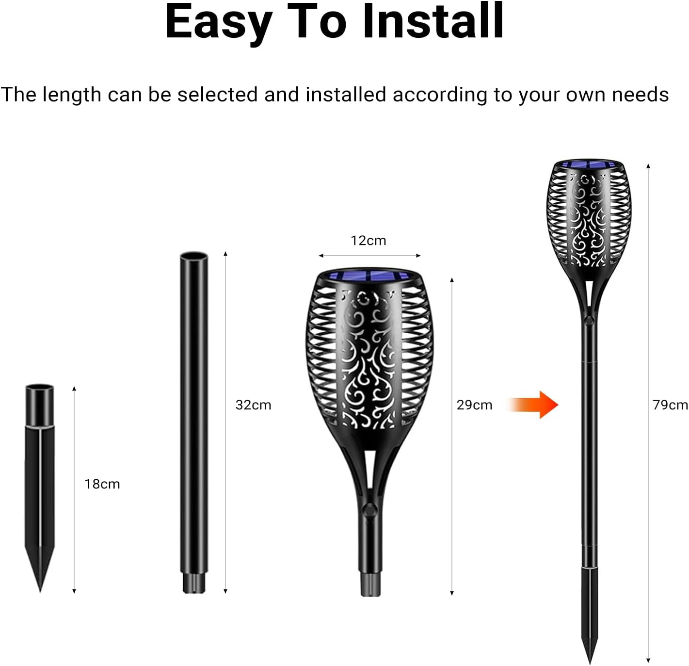 Xmart 96 LED Solar Lights Outdoor Upgraded 4 Pack, Super Larger Size, IP65 Waterproof Solar Torch Light with Flickering Flame, Solar Tiki Torches Decoration Lights, for Path Yard Garden image number 3