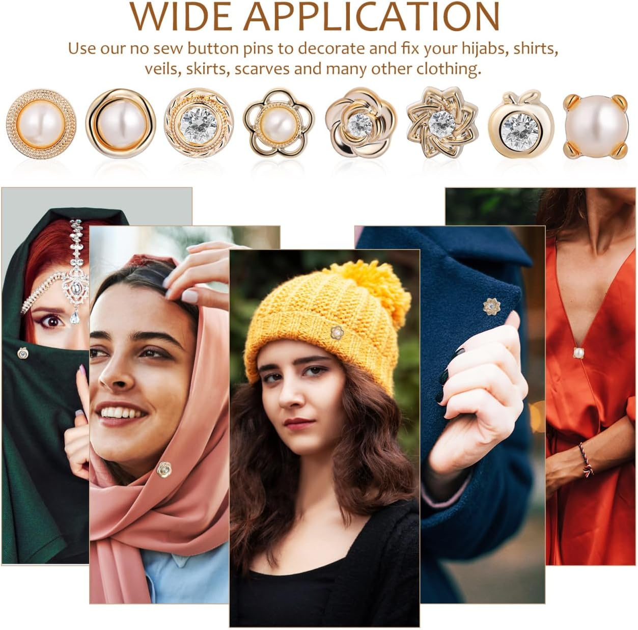 SHINEOFI 8Pcs Magnetic Hijab Pins &ndash; No-Sew Scarf Clips for Hijabs, Veils & Clothes | Stylish, Fabric-Safe & Secure Button Fasteners image number 1