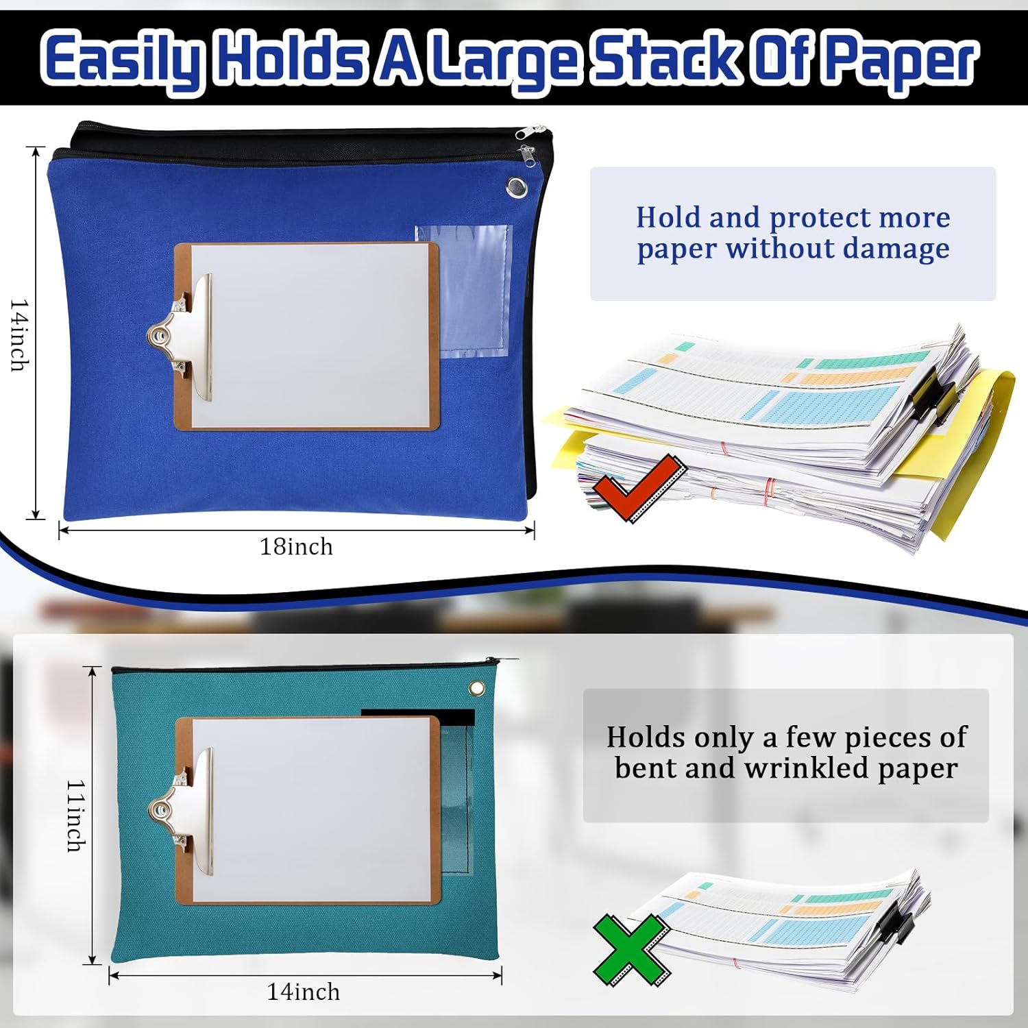 Humyoun 2 Pcs Interoffice Mailer Canvas Transit Sack Zipper Bag 18" X 14" Large Zipper Pouch with Grommet Interoffice Mail Bag (Black,Blue) - 2, Black, Blue image number 2