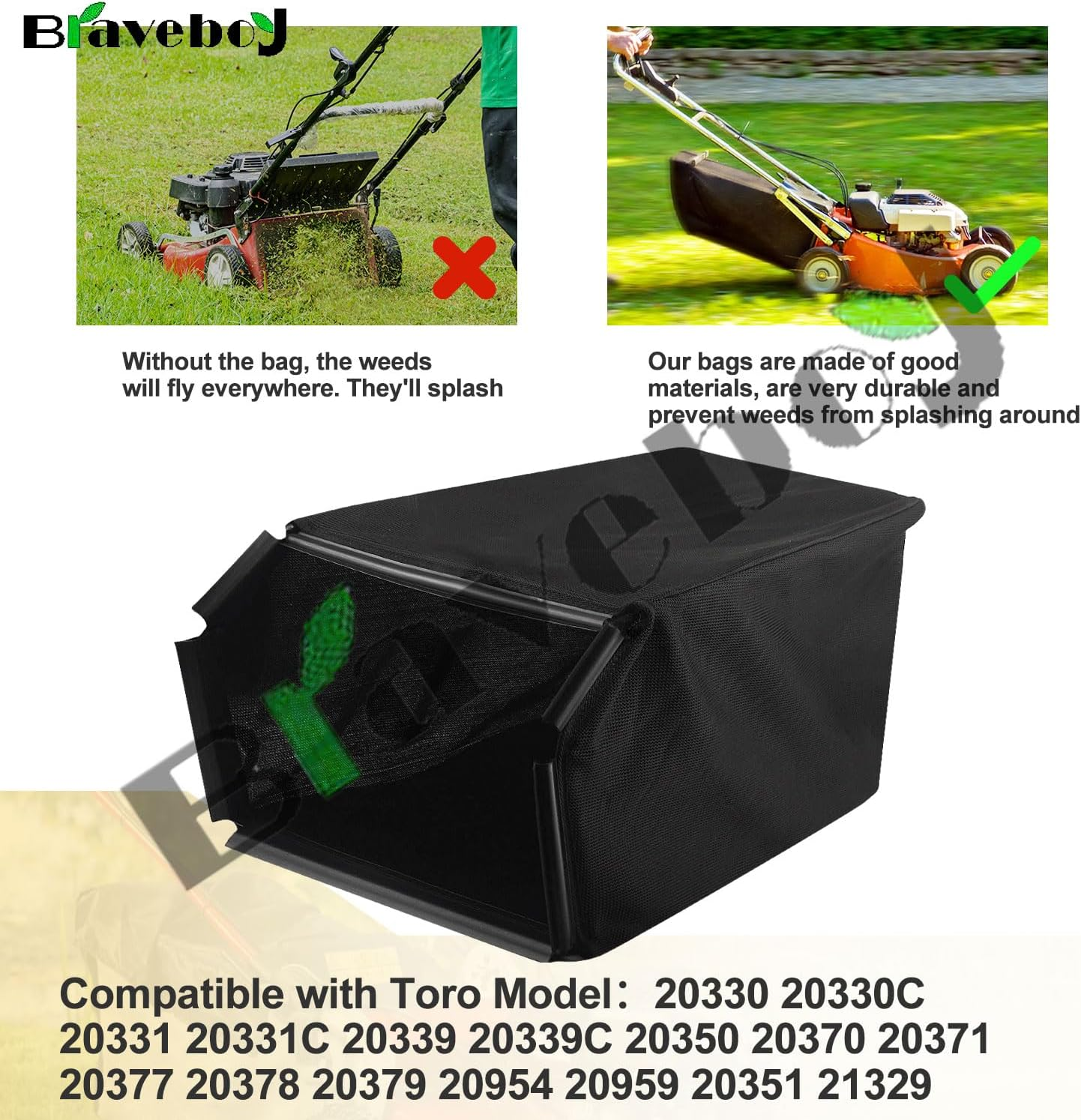 115-4664 Grass Bag - by Braveboy, Compatible with Toro Lawn Mower Xt675 59307 22" Lawn Mower 2009, Fits Model 20330 20331 20370 20371 20377 20378 & More- (NO Metal Frame) image number 2