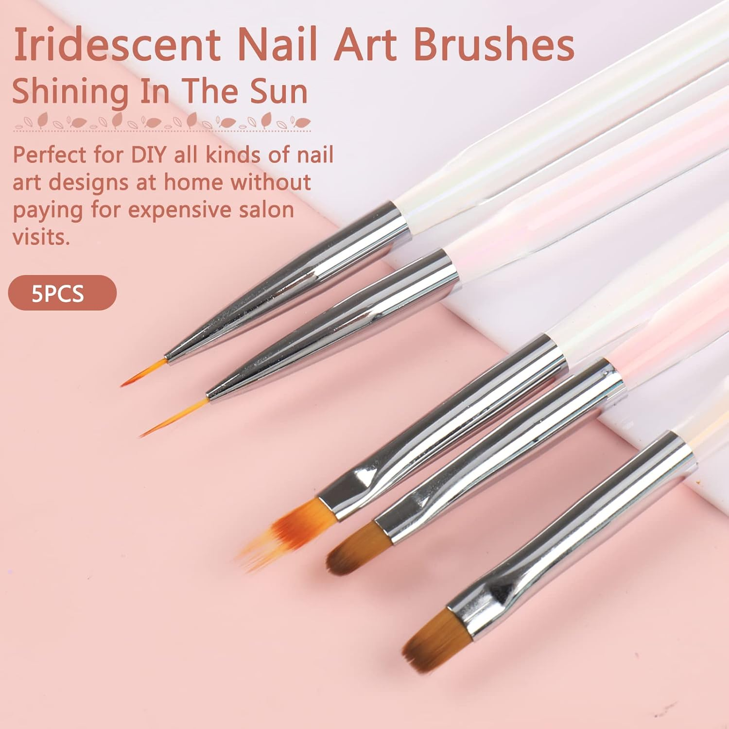 BQAN 5Pc Nail Art Brushes Nail Ombre Brush Nail Design Painting Brushes UV Gel Nail Brush Professional Nail Art Design Brushes Set image number 5