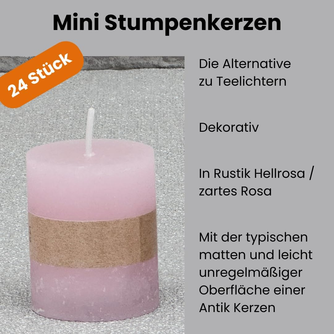 Rustic Mini Candles Approx. 4 X 5 Cm Pillar Candle in Antique Look for the Perfect Atmosphere at Home (24 X Pink) image number 5
