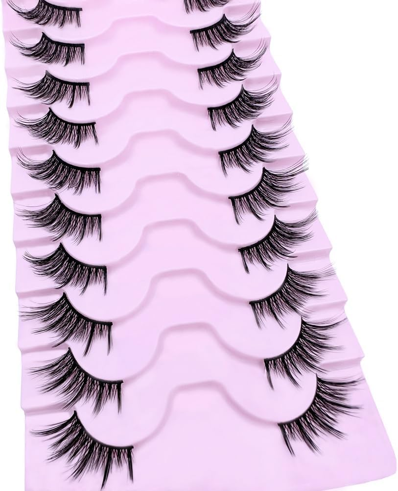 Half Lashes Natural Look Cat Eye 16 Mm Wispy Thin Band Manga Lashes 10 Pairs False Eyelashes Cateye Half Eyelashes image number 2