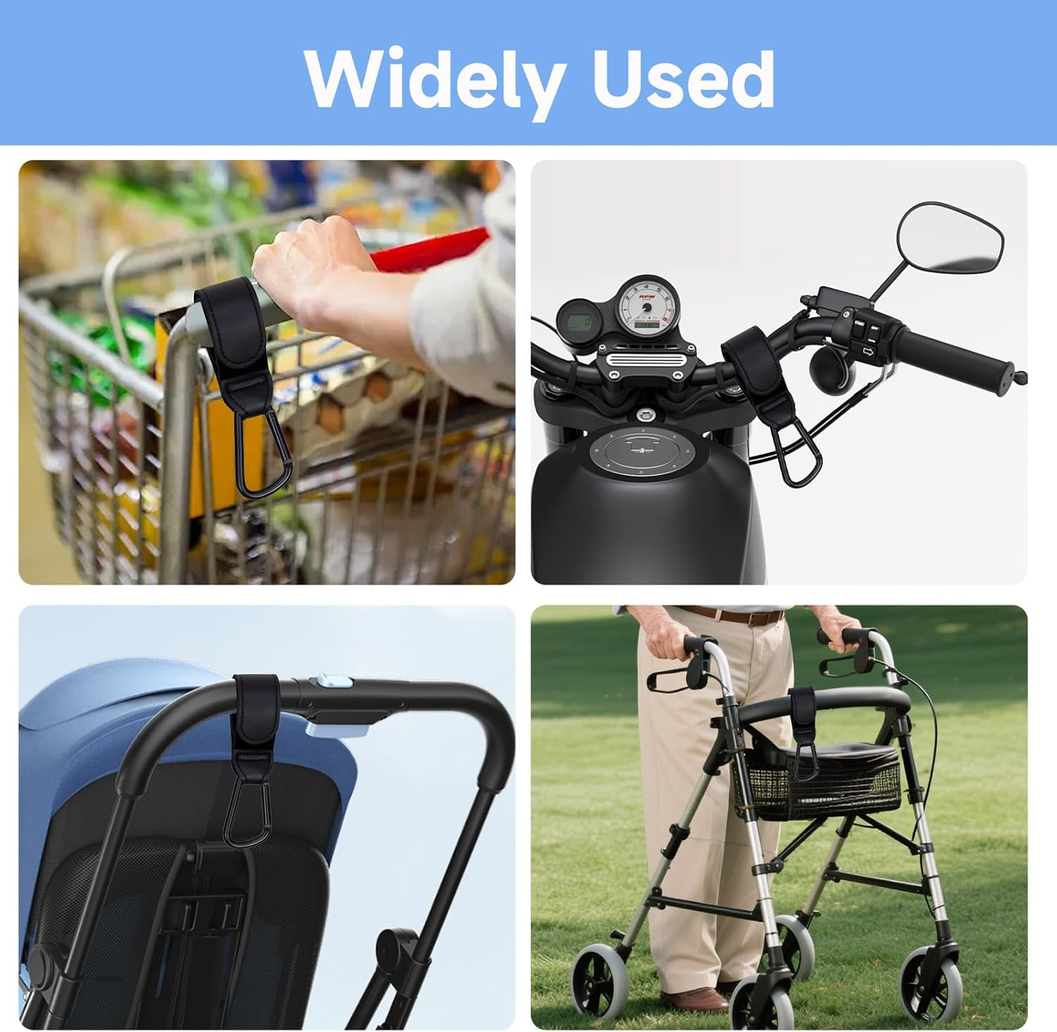 Teccfly 4 Pack Stroller Hooks, Heavy-Duty Baby Stroller Hooks Clips for Bags - Universal Pram Clips Fit Baby Stroller & Baby Pram, Essential Pram Accessories for Prams & Strollers​ image number 2