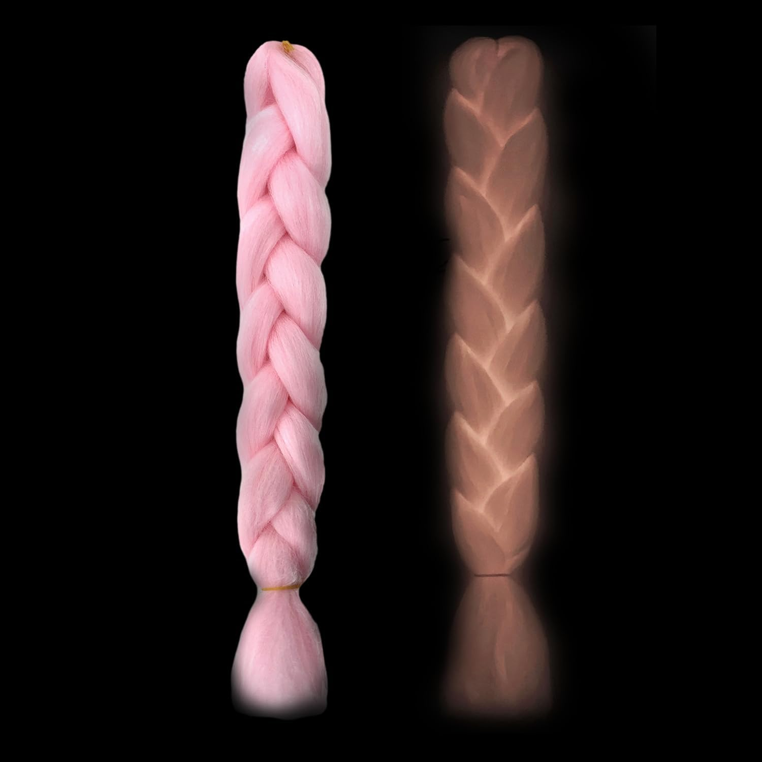 2 Pieces Bright Pink Wigs 60Cm Glow in the Dark Wig Extension Braid Braid Wig Hair Braid Twist Braid Wig image number 2