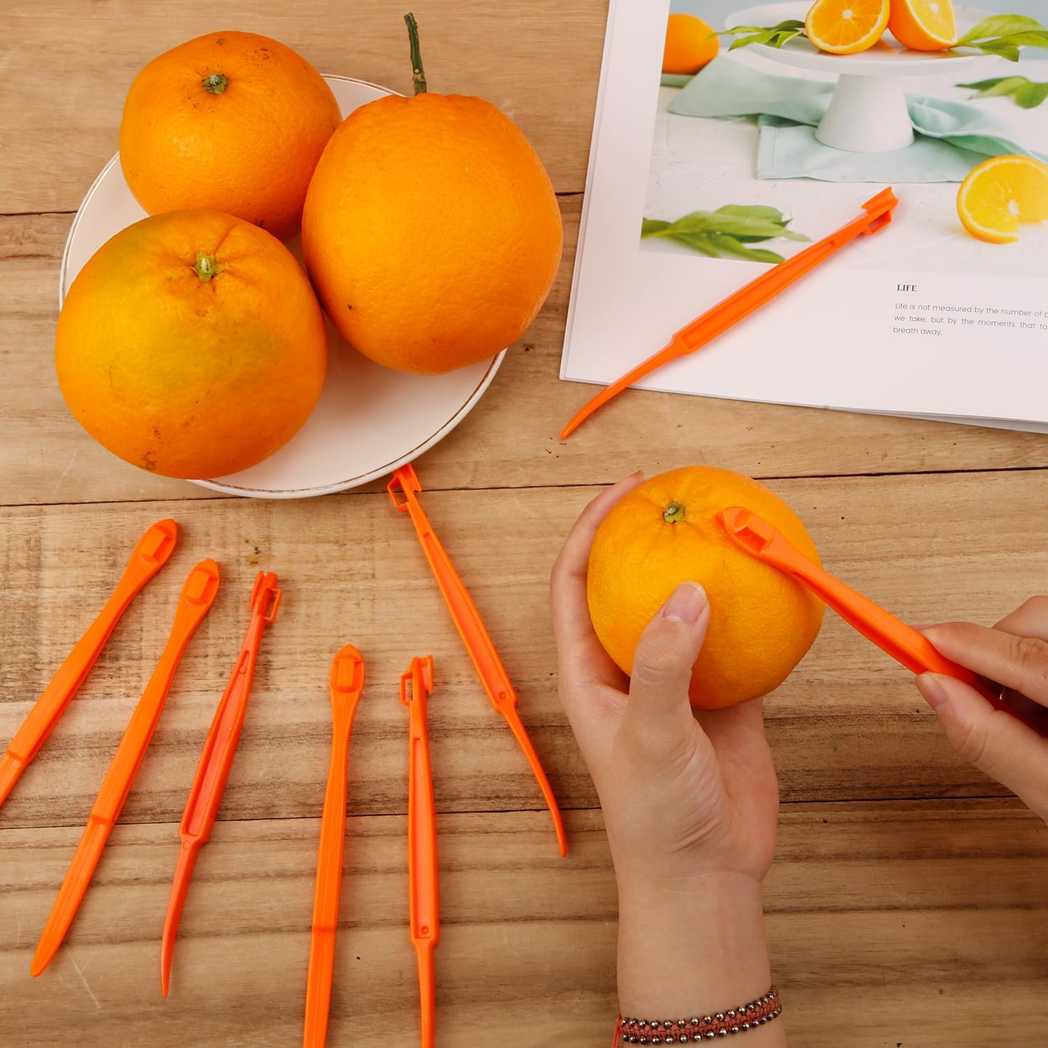 10Pcs Orange Peeler Tool, Long Handle Serrated Citrus Peel Cutter Easy Hold Plastic Vegetable Lemon Slicer Fruit Opener Remover Kitchen Gadget Chef Tools image number 4