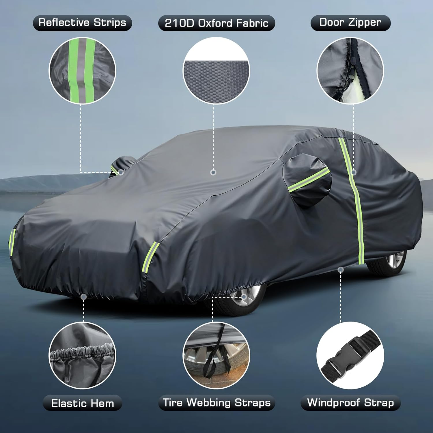 Waterproof Car Cover for 2011-2025 Volvo S60, All Weather Full Exterior Covers for Automobiles with Door Zipper Outdoor/Indoor Sun UV Rain Dust Wind Protection