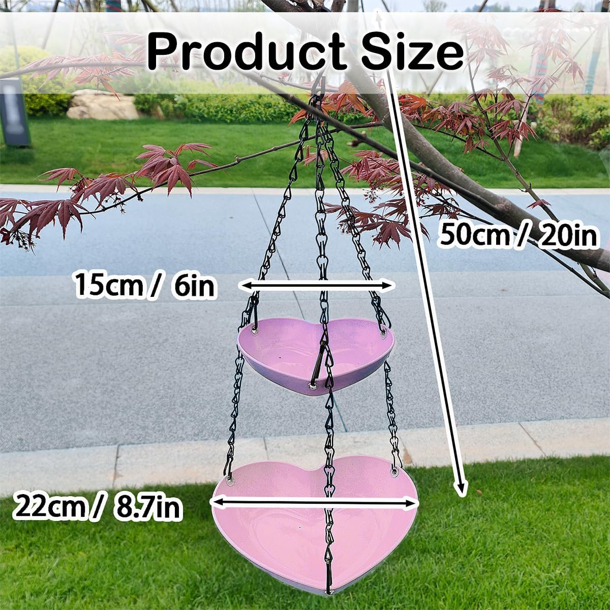 Outdoor Hanging Double-Layer Bird Feeder, Outdoor Hanging Bird Bathtub, Double-Layer Heart-Shaped Bird Feeder. image number 6