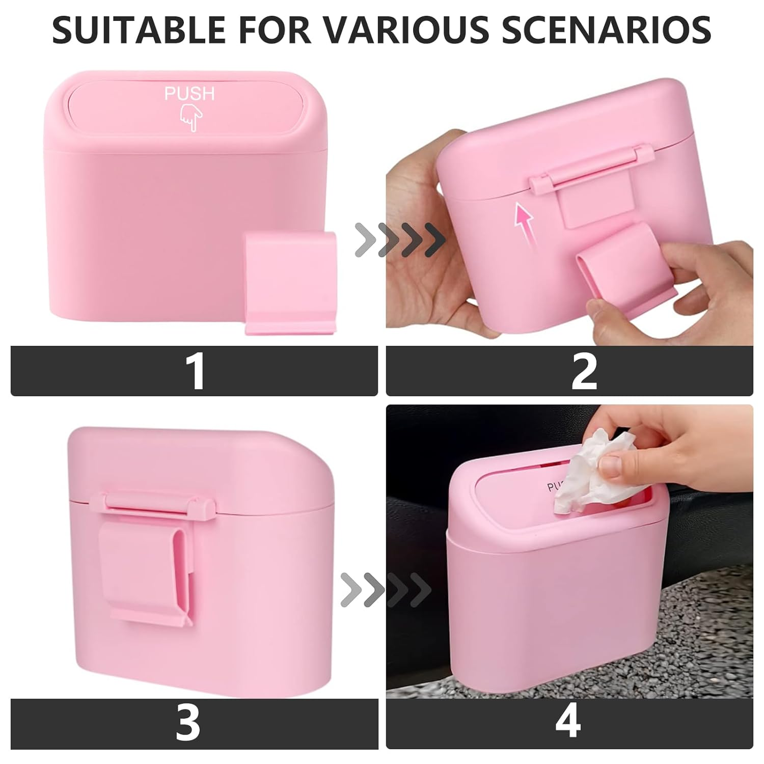 Car Trash Can Bin with Lid & 210PCS Trash Bags, 2Pack Hanging Mini Vehicle Garbage Can Leakproof, Car Dustbin Garbage Organizer Container for Car Home Office image number 6