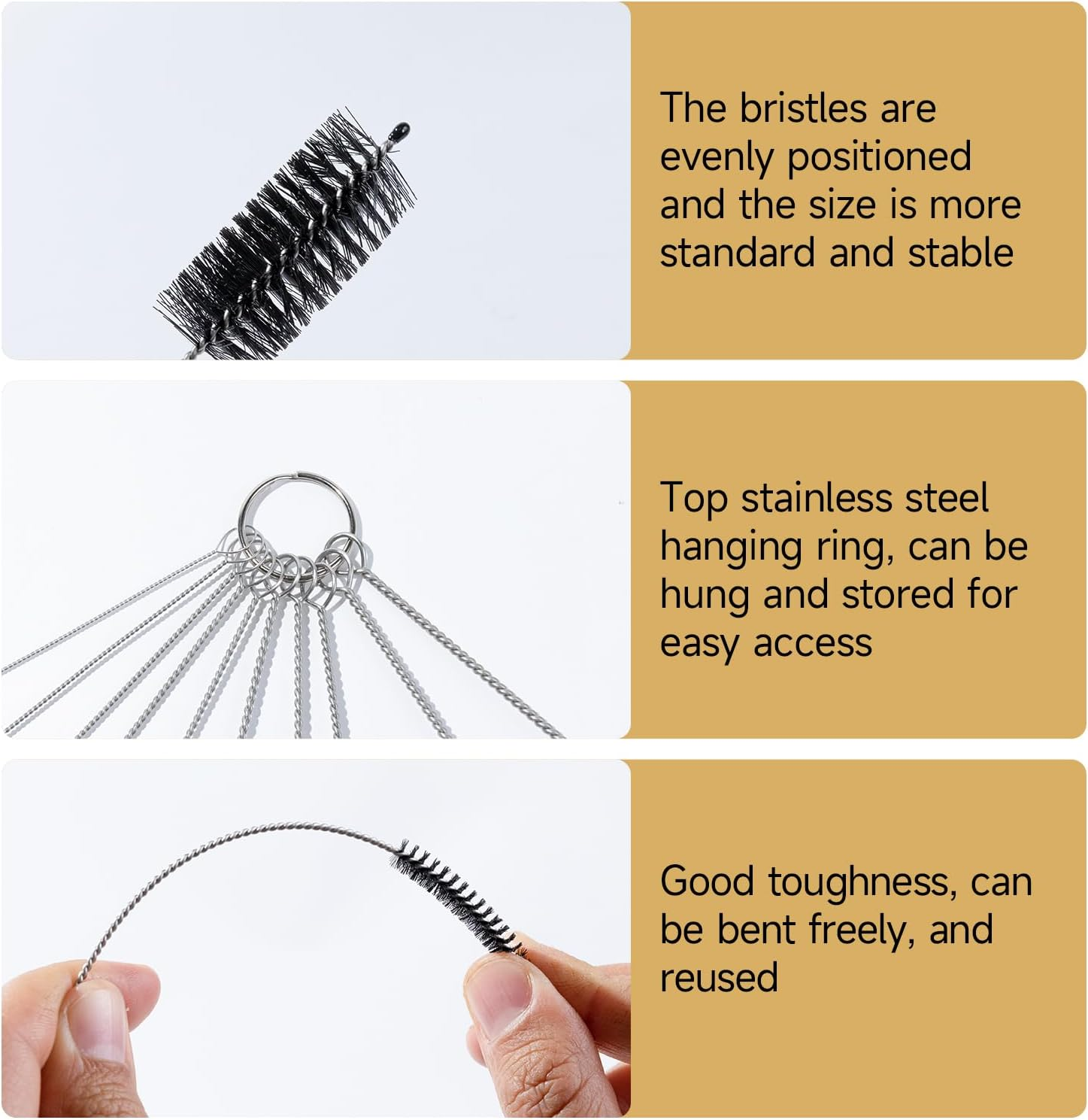 10-Piece Cleaning Brush Set for Bottles & Straws, Multi-Size Tube Cleaner with Stainless Steel Nylon Bristles, Deep Clean for Baby Bottles, Reusable Cups & Hard-To-Reach Areas image number 5