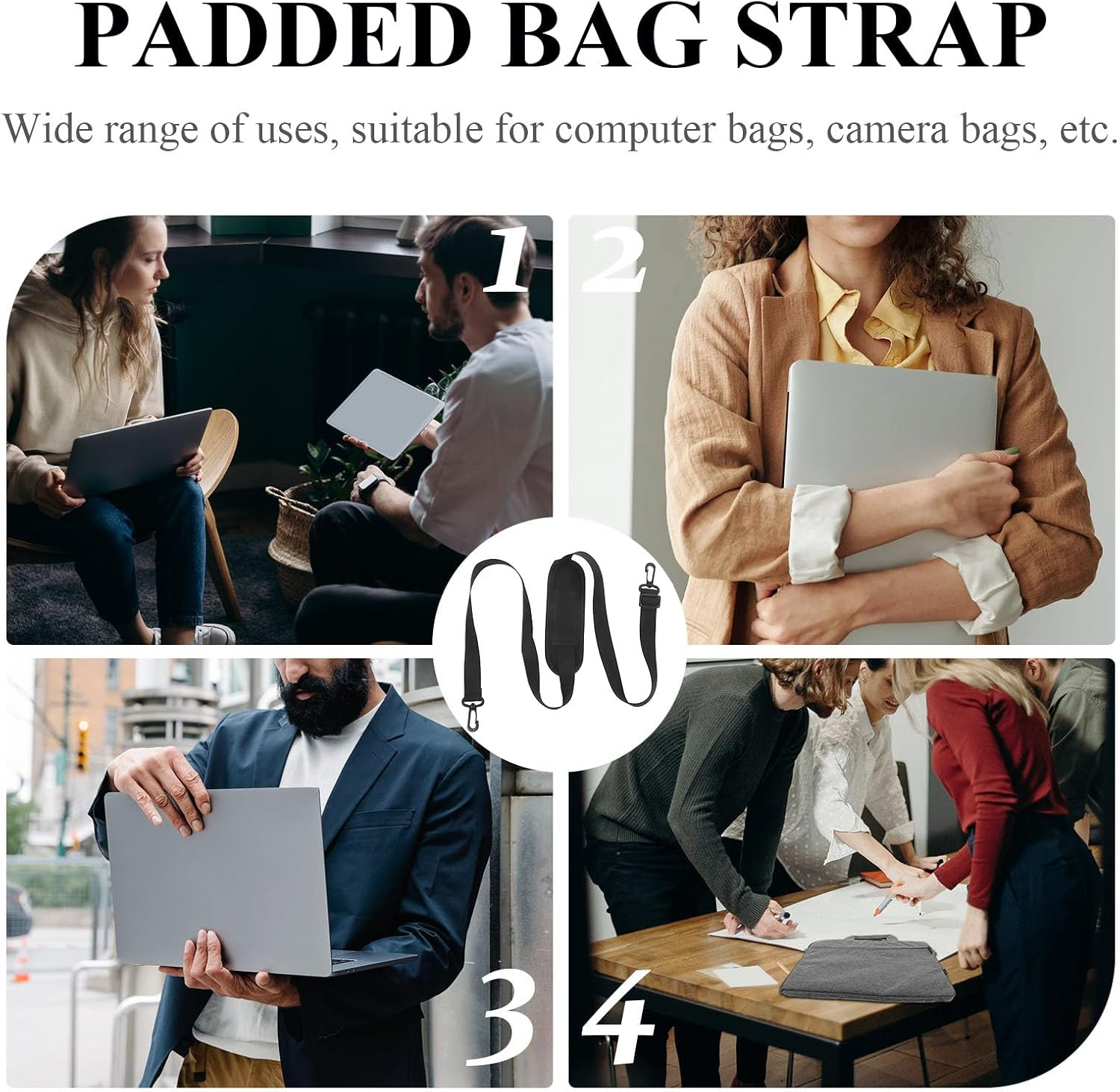 SOLUSTRE Adjustable Laptop Shoulder Strap Replacement with Wide Soft Nylon Pad for Messenger Bags Briefcases and Luggage Comfortable Crossbody Belt with Smooth Sliding Buckle Black image number 5