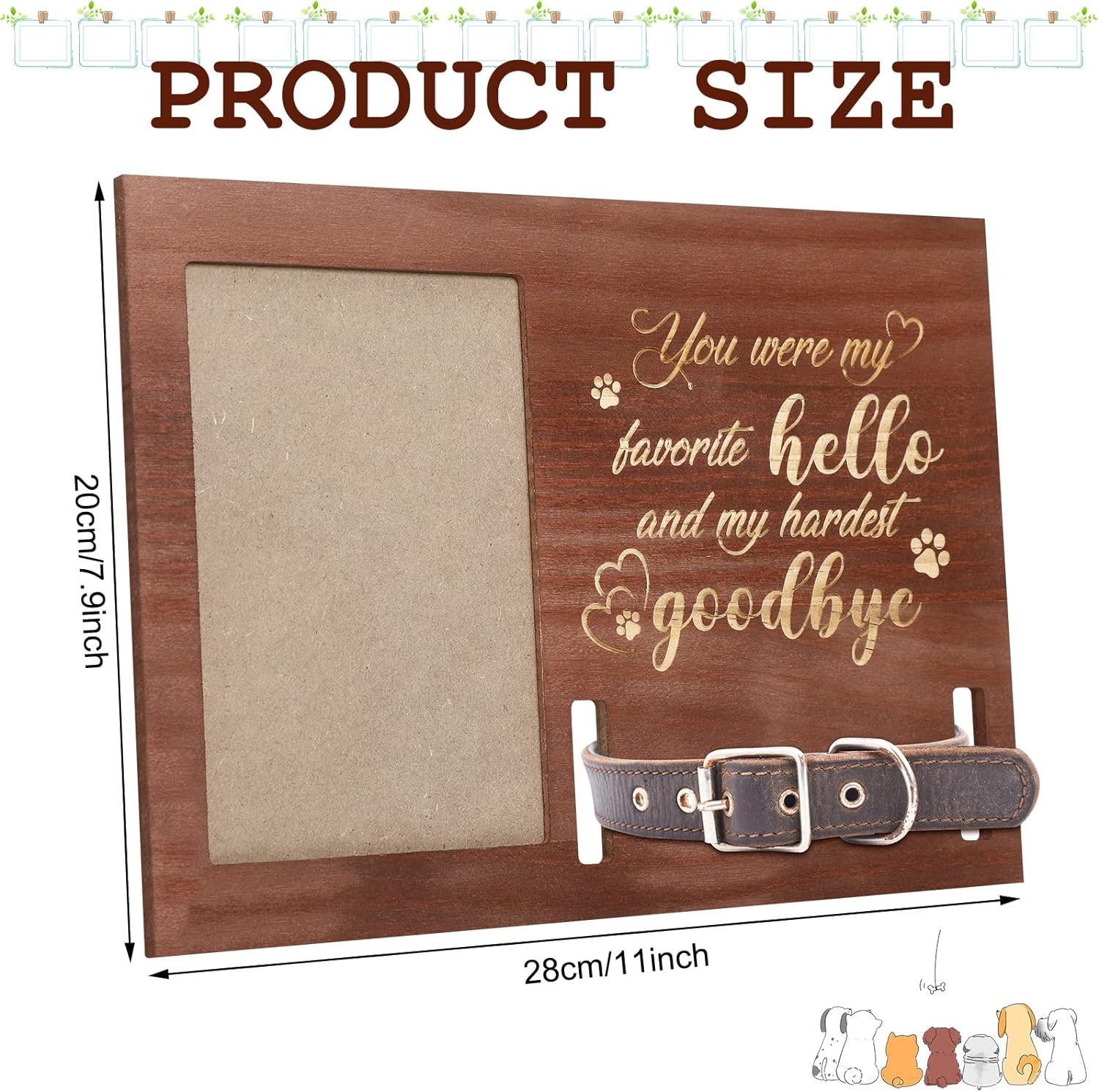 Amyhill Dog Memorial Picture Frame Wooden Personalized Pet Collar Picture Frame Pet Memorial Gifts for Loss of Dog Cat Remembrance Gift Sympathy Photo Keepsake image number 5