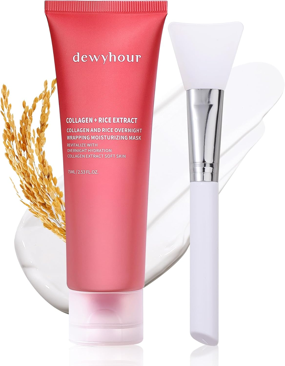 Dewyhour Collagen and Rice Overnight Wrapping Moisturizing Mask: Collagen Face Mask, Hydrolyzed Peel off Mask for Glowing Skin, Elasticity & Hydrating, Rice Extract, 2.53 FL.OZ image number 5