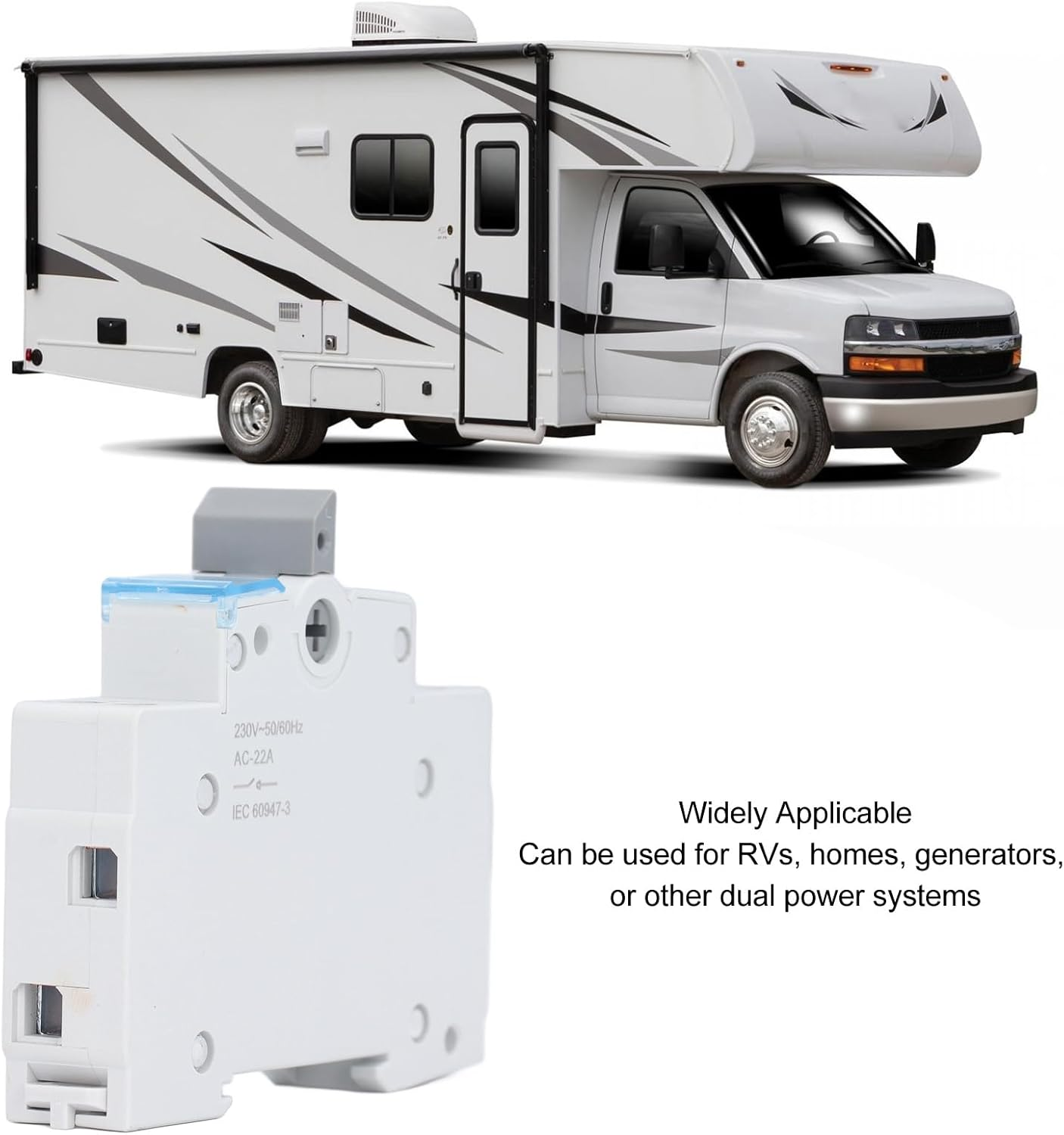 Dual Power Automatic Transfer Switch, 63A 1P MTS DIN Generator Changeover Switch, Dual Power Mini Controller with Three Color Indicator Window, for RV Home 230VAC image number 1