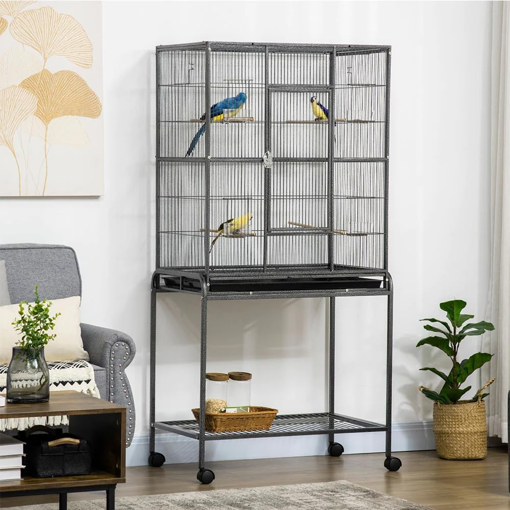Rolling Large Bird Cage Cockatiel Conure Aviary W/Detachable Stand Storage Shelf
