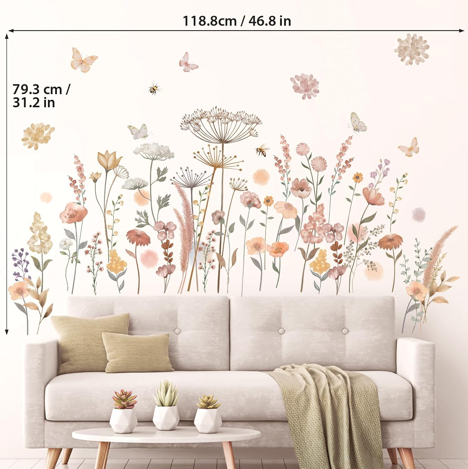 DECOWALL SG2-2421 Watercolor Boho Flowers Wall Stickers Garden Wildflower Floral Grass Bedroom Living Home DIY Decor Art Colorful Pink Plants Removable Murals Nursery Leaves Leaf Potted Decoration image number 3
