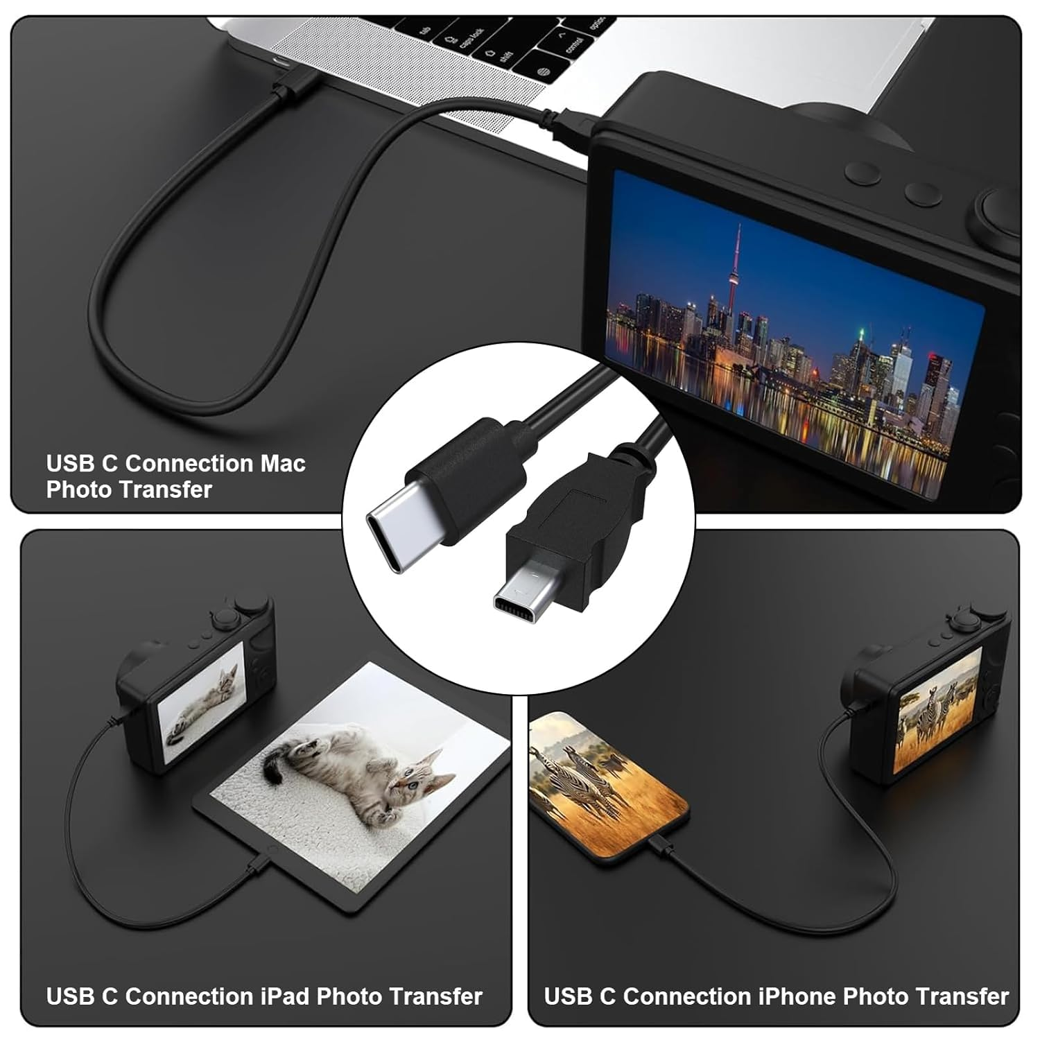 USB C to UC-E6 Photo Transfer Cable Cord for Nikon D7200 D7100 D5500 D5300 D5200 D5100 D3300 D3200, for Nikon Coolpix S Series S6600 S6300 Cameras for PC, Iphone 15, Android, Macbook with USB-C (1 FT) image number 4