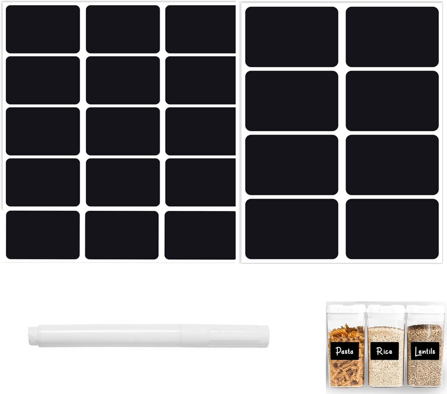 230PCS Chalkboard Labels 2 Size Reusable Waterproof Chalk Sticker Labels with 1 Chalk Liquid Marker for Jar Storage Bins Bottle Craft Kitchen Pantry Office, Rectangle Black (35X55Mm, 50X75MM) image number 5