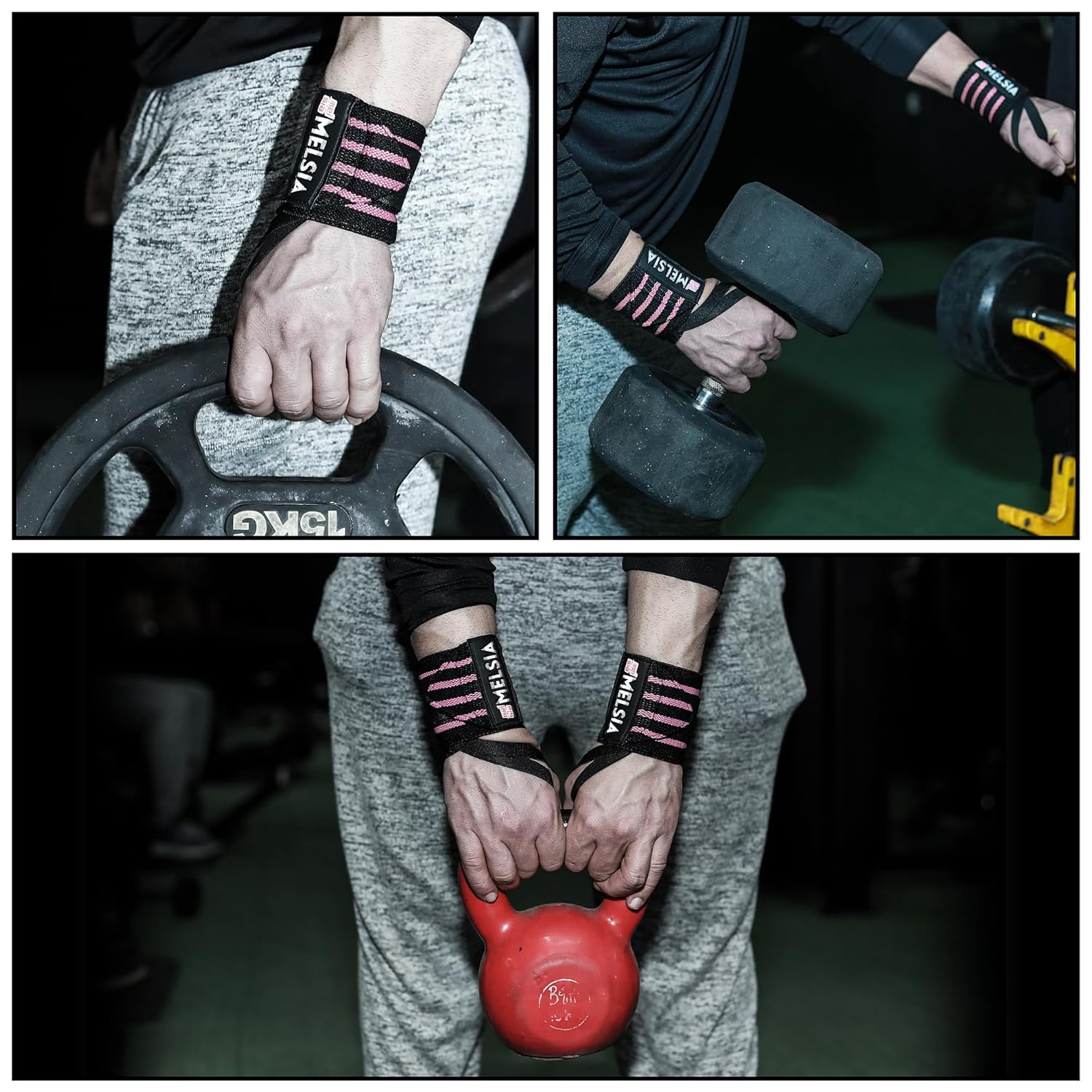 Wrist Wraps Support Brace for Weightlifting, Powerlifting, Bodybuilding & Gym Training, Adjustable Straps with Attached Thumb Loops, Ergonomic Design for Men and Women (Pink Stripes) - Pink Stripes image number 4