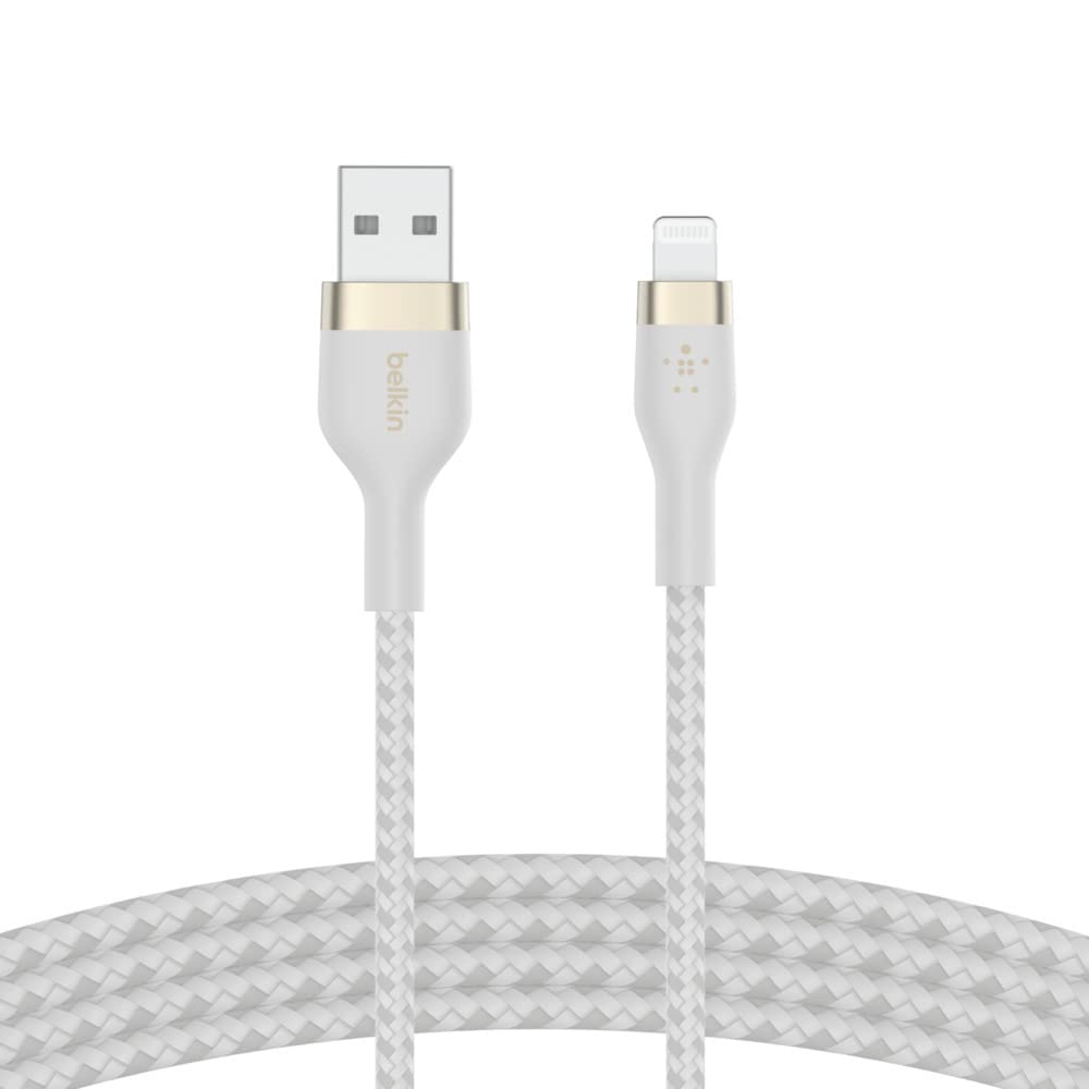 Belkin Boostcharge Pro Flex Braided USB a to Lightning Cable 2M/6.6FT - Mfi Certified 20W Power Delivery Iphone Charger Cord - Apple Charger USB a Cable - Fast Charging - Iphone 14, Iphone 13 - White image number 3