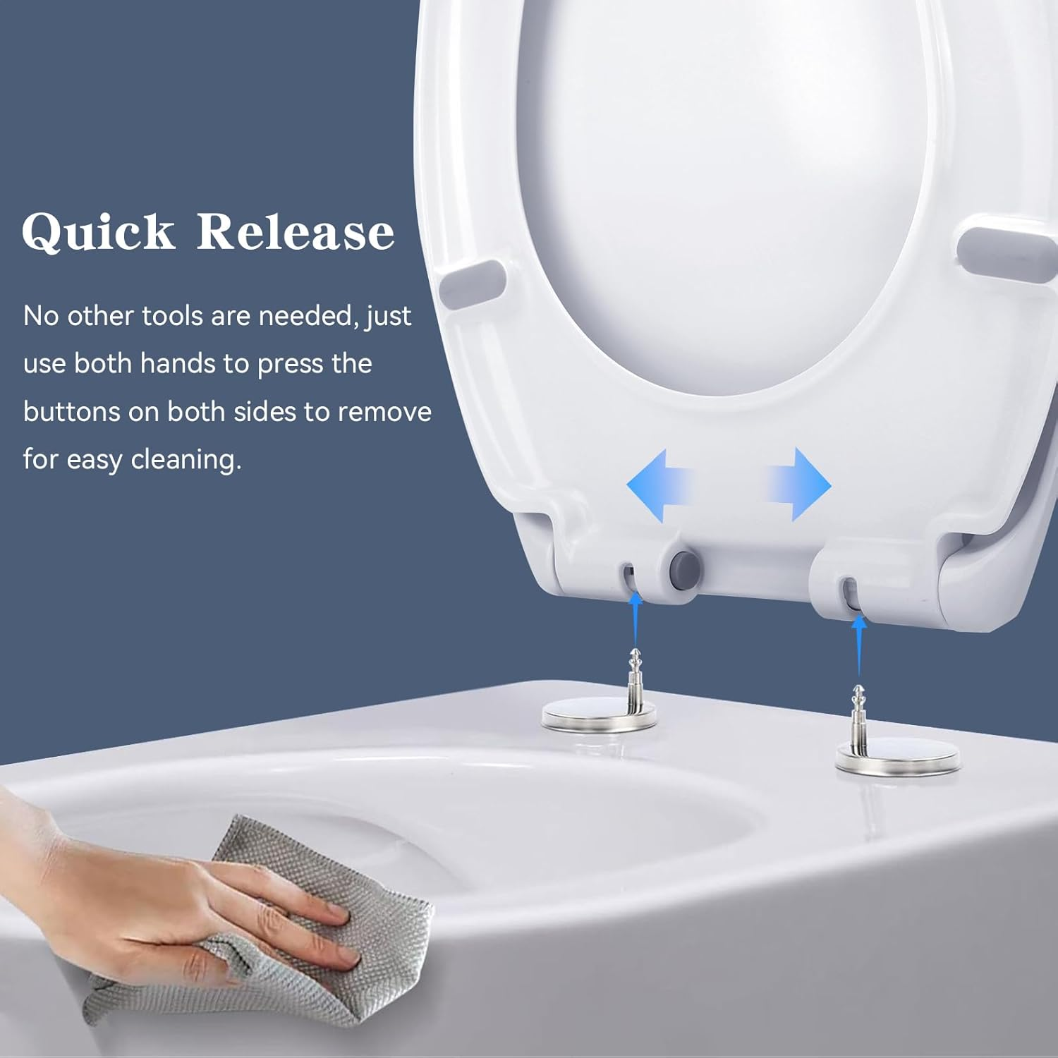 Kovizen Soft Close Toilet Seat, Oval Toilet Seat with Quick Release for Easy Clean, Simple Top Fixing, White Toilet Seats with Adjustable Hinges, O Shape image number 6