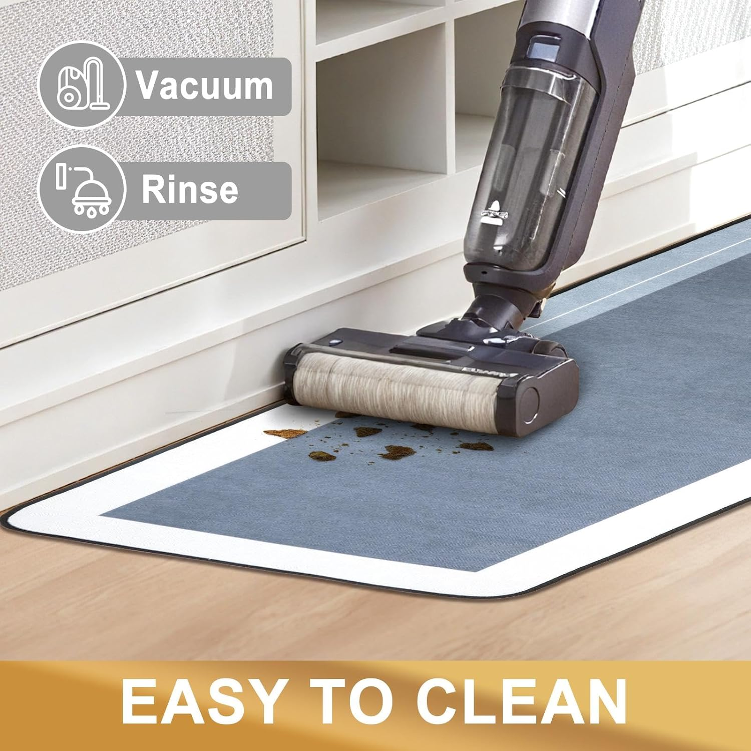 KANGA ROOM Kitchen Rugs and Mats 2PCS Set, Waterproof Non Slip anti Fatigue Kitchen Mat, Cushioned Kitchen Floor Mats for Standing, Kitchen Mats Non Slip, Laundry Rugs, 51X72Cm+51X153Cm, Gray and Blue image number 6