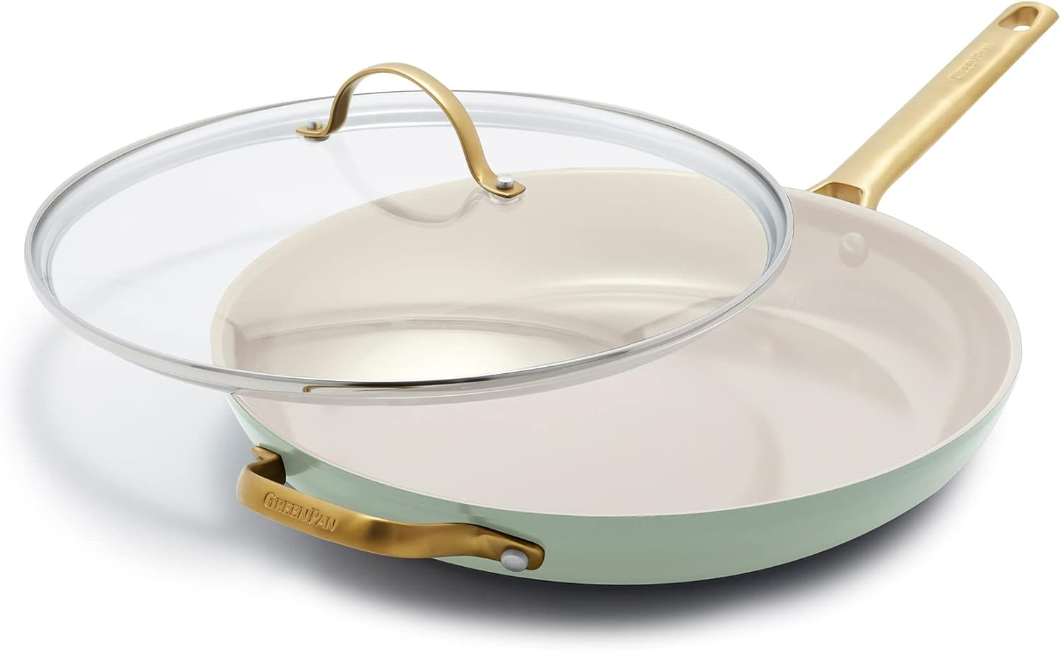 Greenpan Reserve Hard Anodized Healthy Ceramic Nonstick 30Cm Frying Pan Skillet with Helper Handle and Lid, Gold Handle, Pfas-Free, Dishwasher Safe, Oven Safe, Blush Pink