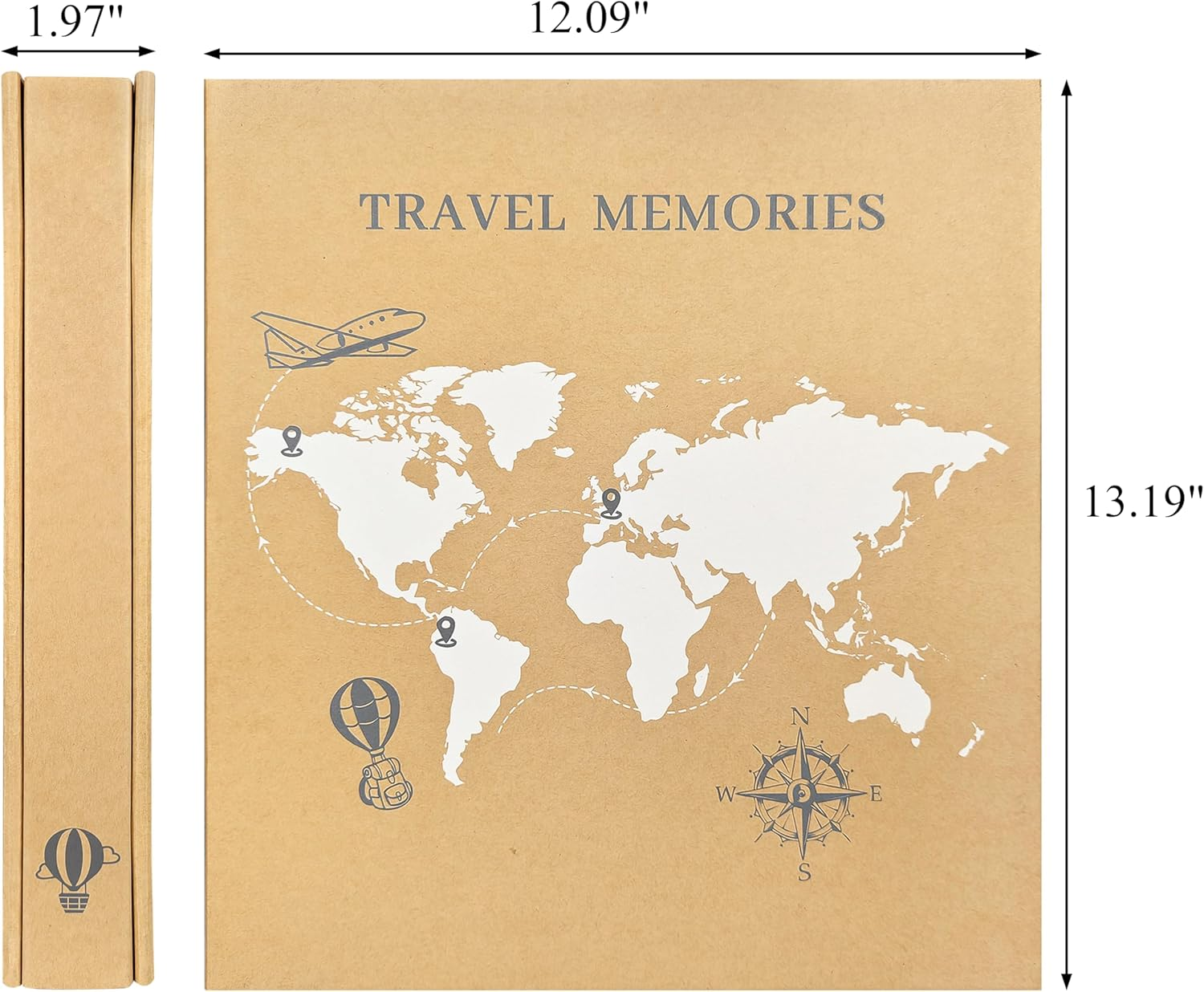 Travel Photo Album 4X6 Photos,5 Pictures per Page 300 Capacity Vacation Memory Book with World Map Cover&ndash;Excellent Kraft Album for Family Adventure Trips Gifts