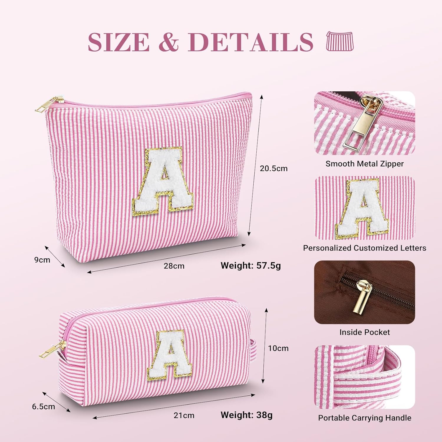LIAN Makeup Bag Set Initial Cosmetic Bags Travel Toiletry Bags for Women Teen Girls Friend Birthday Gifts Personalized Gifts(Pink-M) image number 4