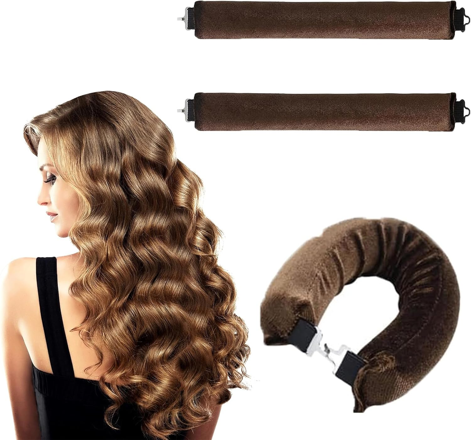3PCS Heatless Curlers,Heatless Curlers Headband,Hair Curlers No Heat,Overnight Blowout Flexi Rods for Hair,Soft Velvet Heated Rollers for Medium Length/Long Hair image number 6