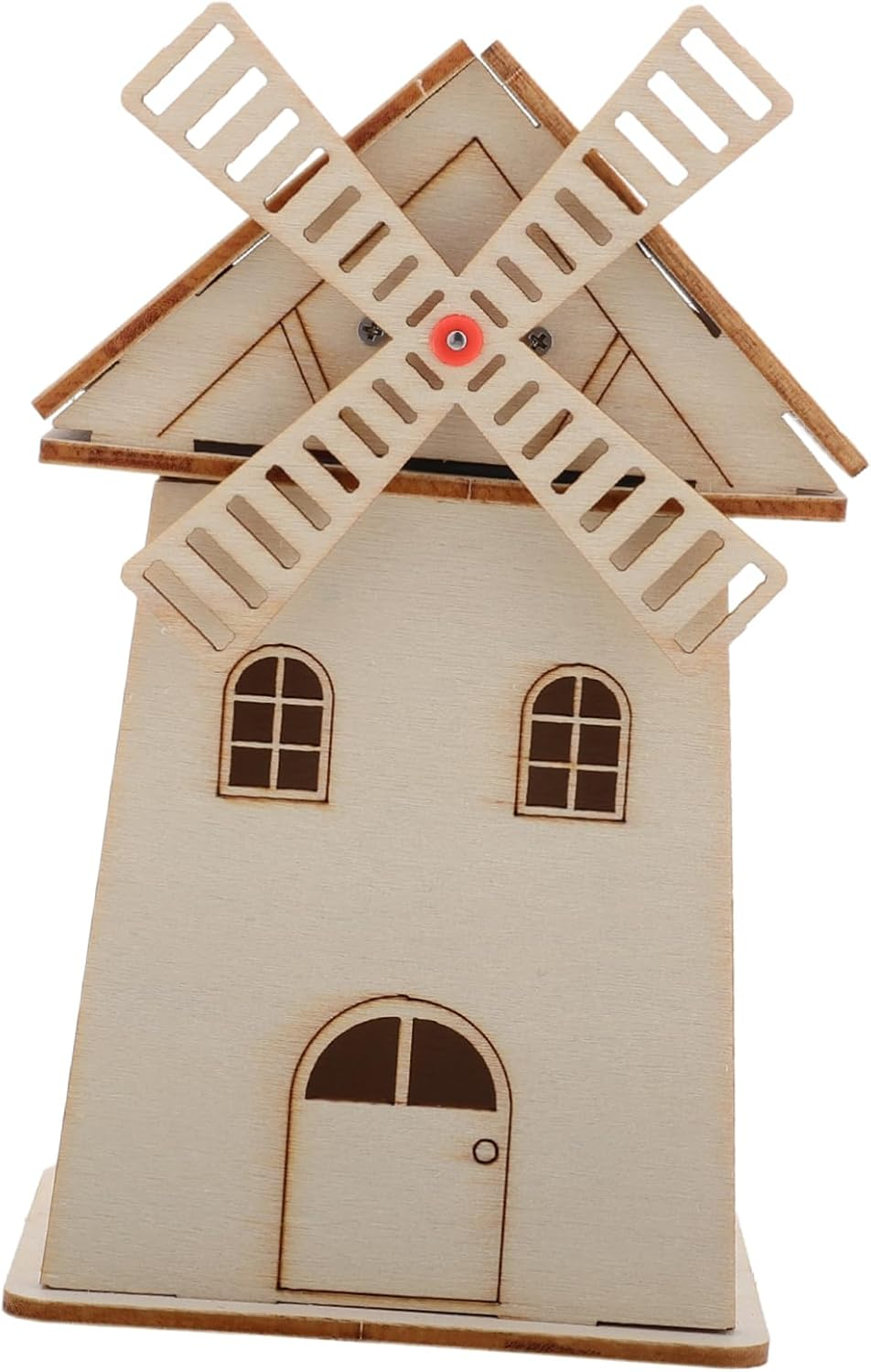 CIYODO Solar Windmill Science Model Wooden Windmill House Prop Kids Science Toy Solar Powered House Toy Model Unfinished Windmill House Prop Assembly Solar Power Toy image number 2