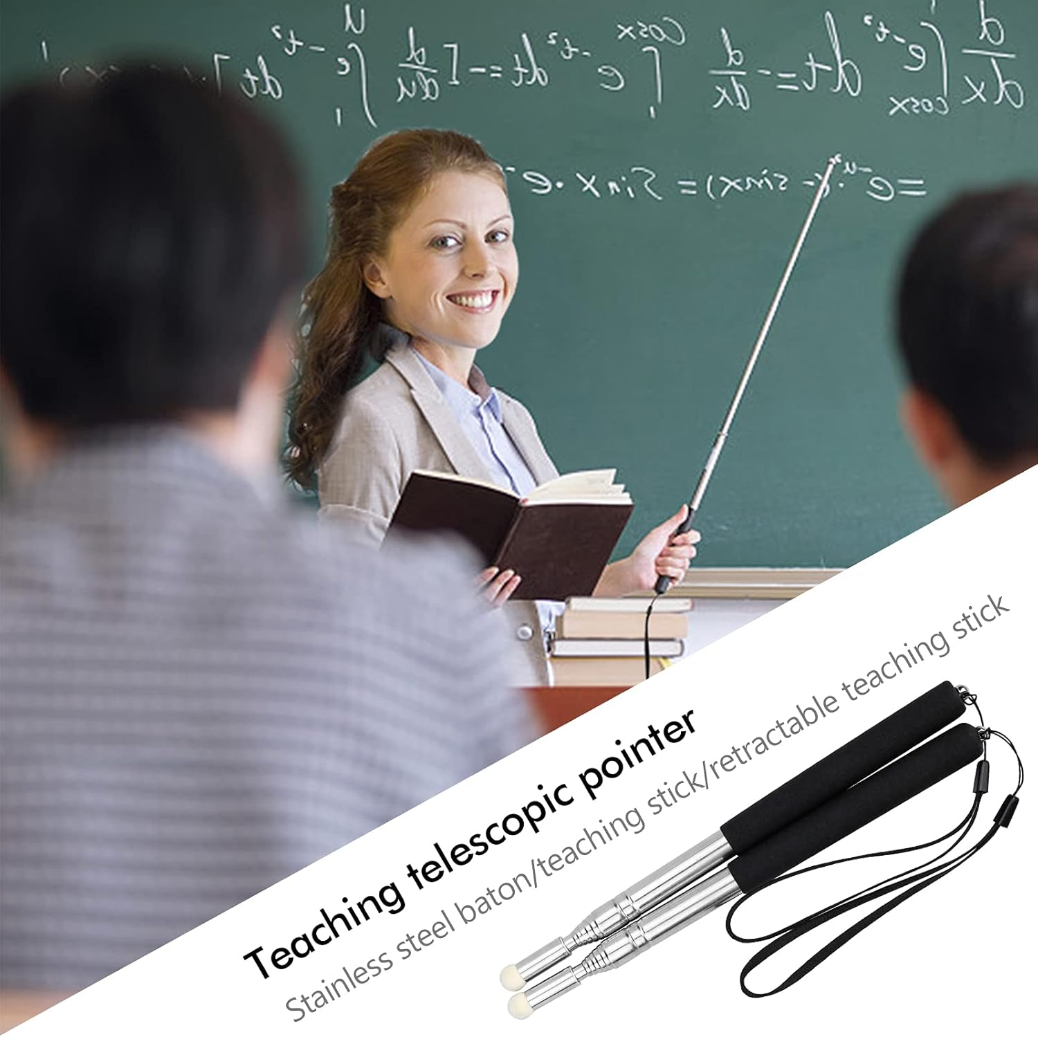 Pointer Sticks, Extendable Pointing Stick for Teachers, 2 Pieces 1M Retractable Telescope Pointer with Lanyards for Coach Class Classroom Whiteboard Post Pointer - Black
