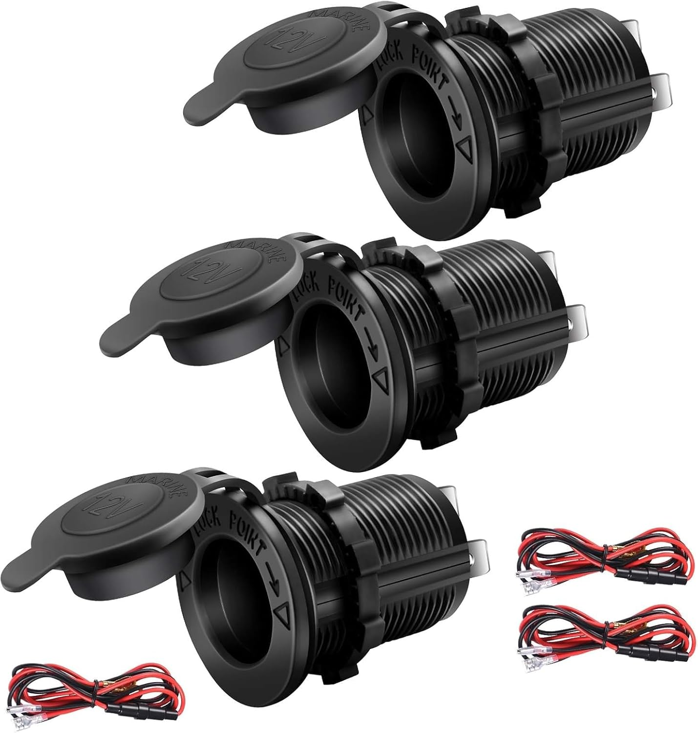 STR 12V Cigarette Lighter Socket Car Marine Motorcycle ATV RV Lighter Socket Power Outlet Socket Receptacle Waterproof Plug 3Pack