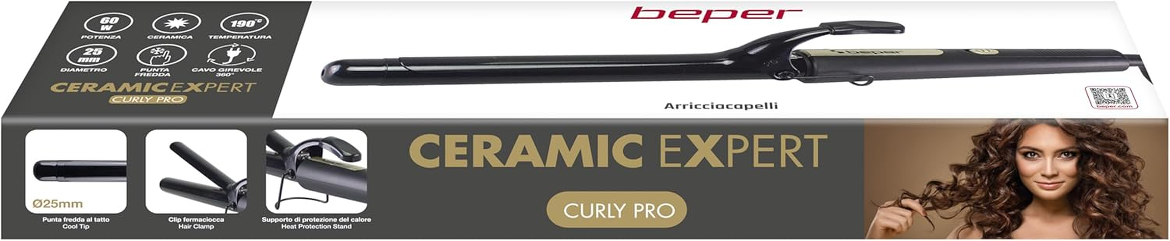 BEPER P301PIS002 25Mm Ceramic Curling Iron for Soft Curls and Perfect Waves, Fast Heat up to 190&deg;C, 360&deg; Rotating Cable, Cold Tip image number 3