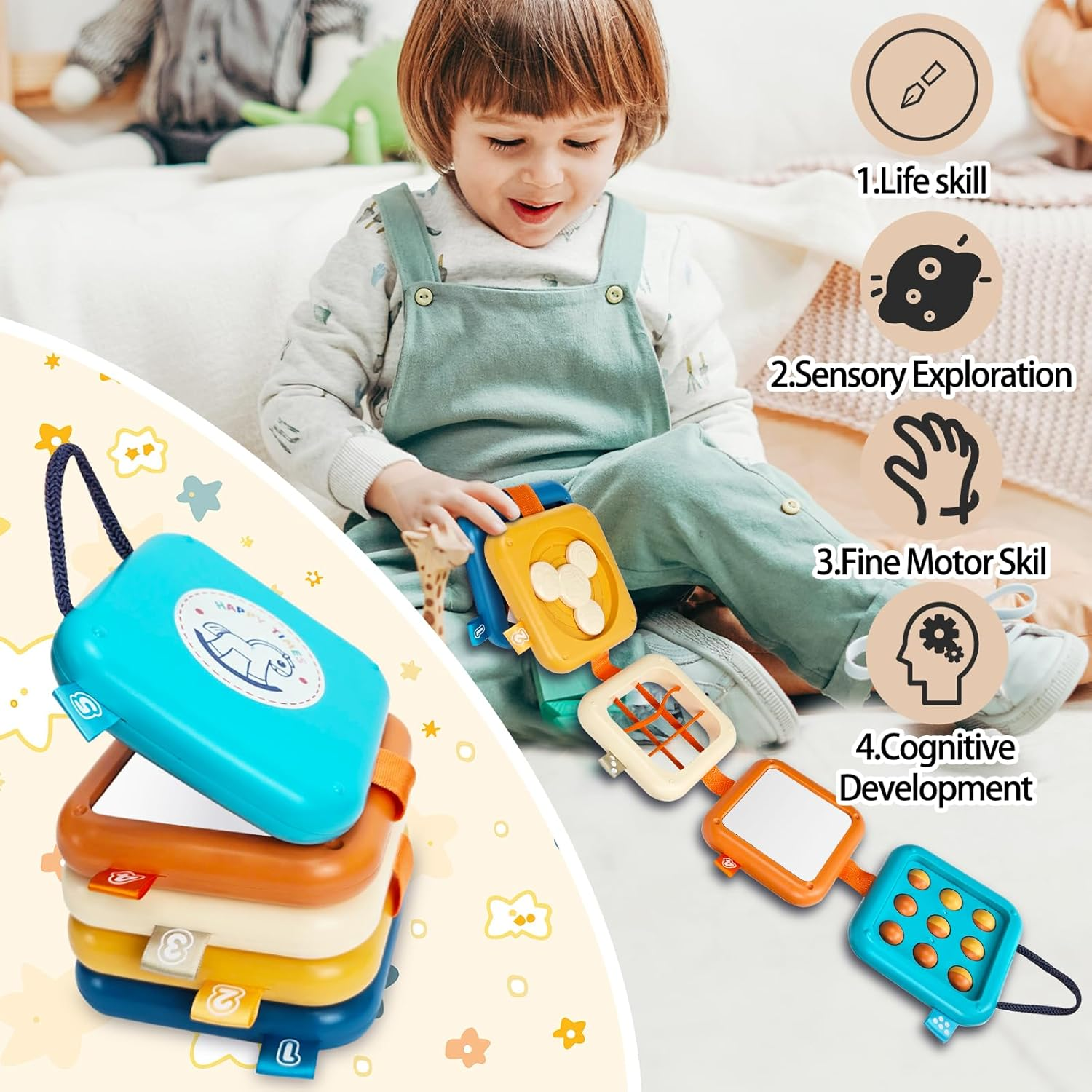 Baby Busy Board for 1 Year Old, Montessori Toys Toddler Toys Travel Activities Busy Cube Gifts Baby Boy Girl My First Montessori Busy Board