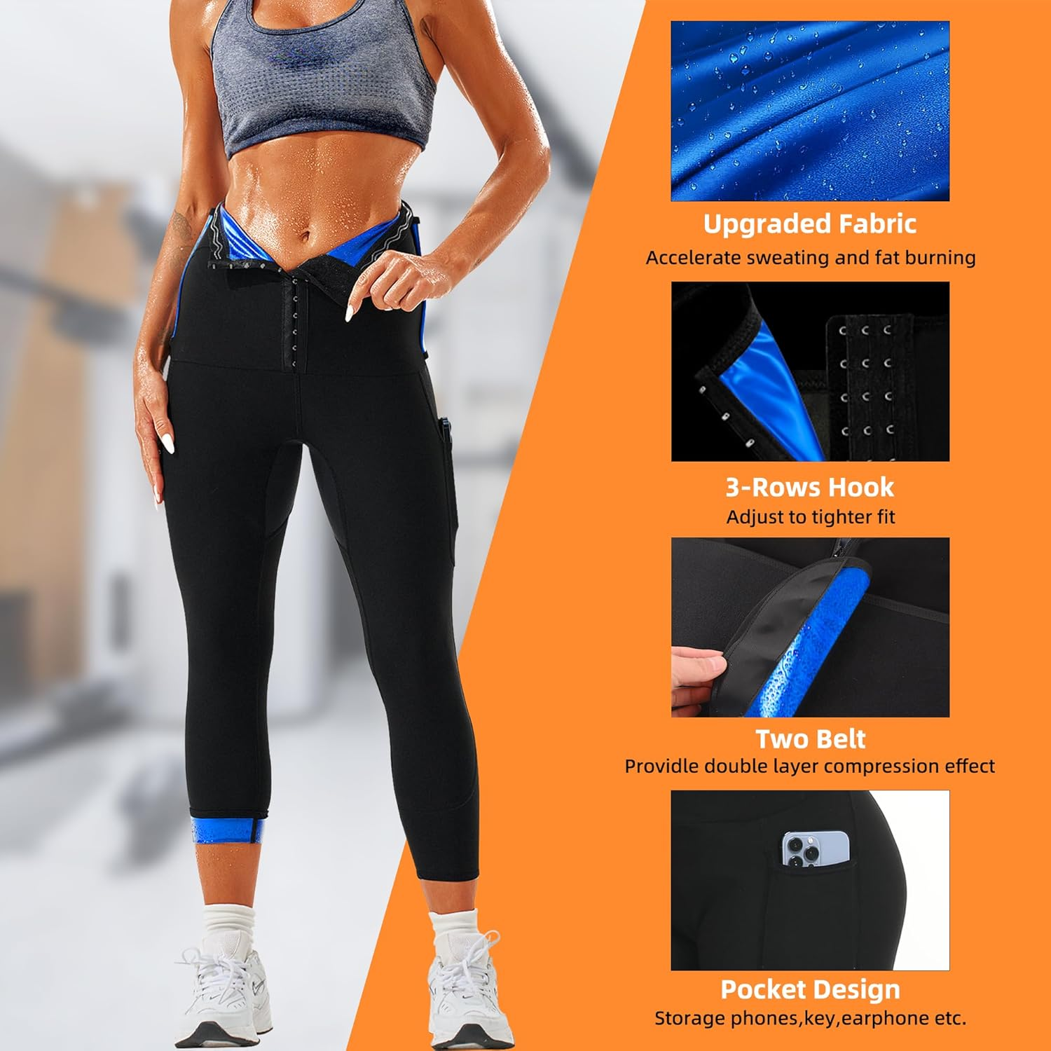 LMCOB Sauna Sweat Pants for Women High Waist Compression Sauna Leggings Workout Sauna Pants for Weight Loss image number 2