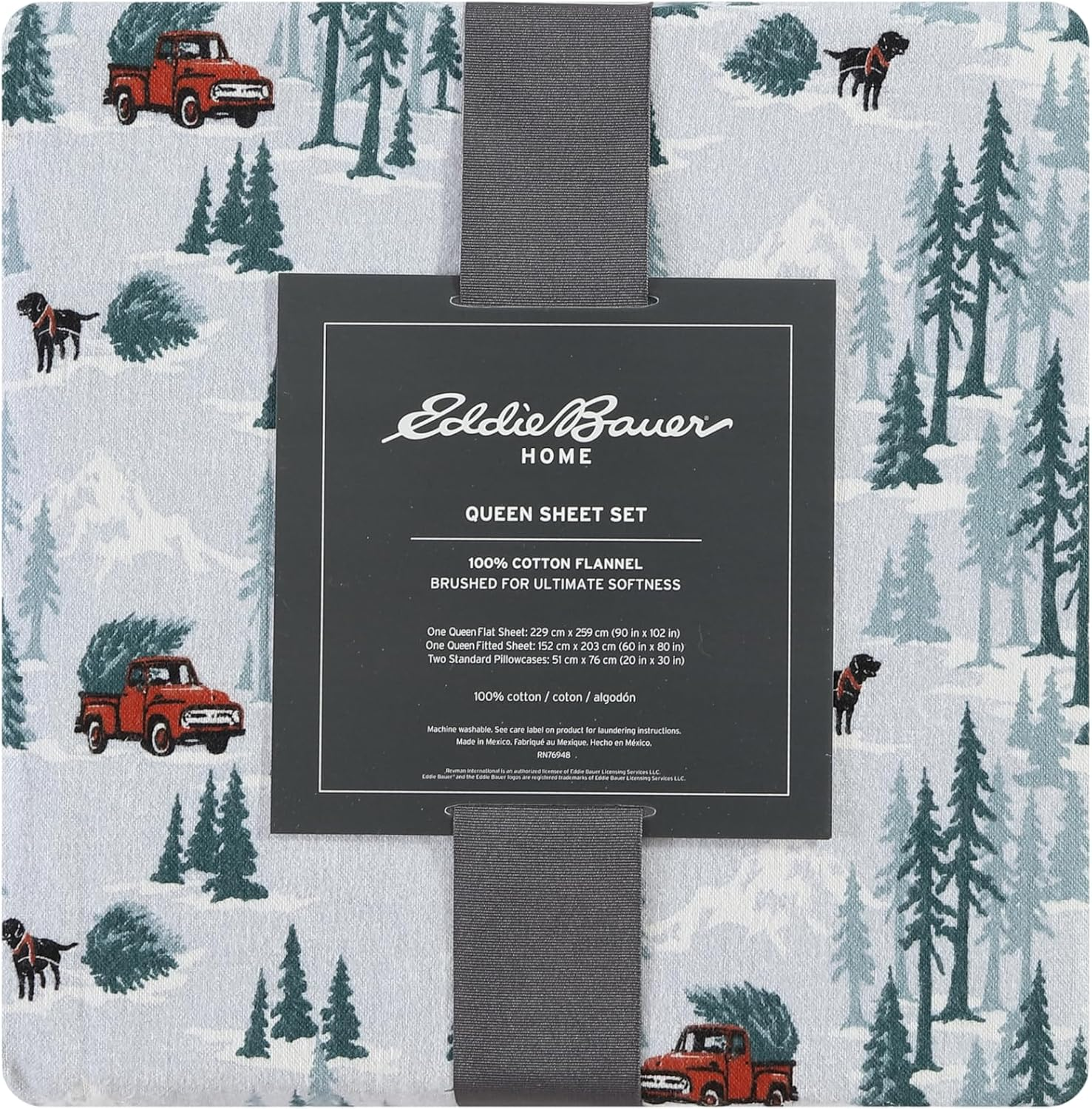 Eddie Bauer - Queen Sheets, Cotton Flannel Bedding Set, Brushed for Extra Softness, Cozy Home Decor (Tree Farm, Queen)