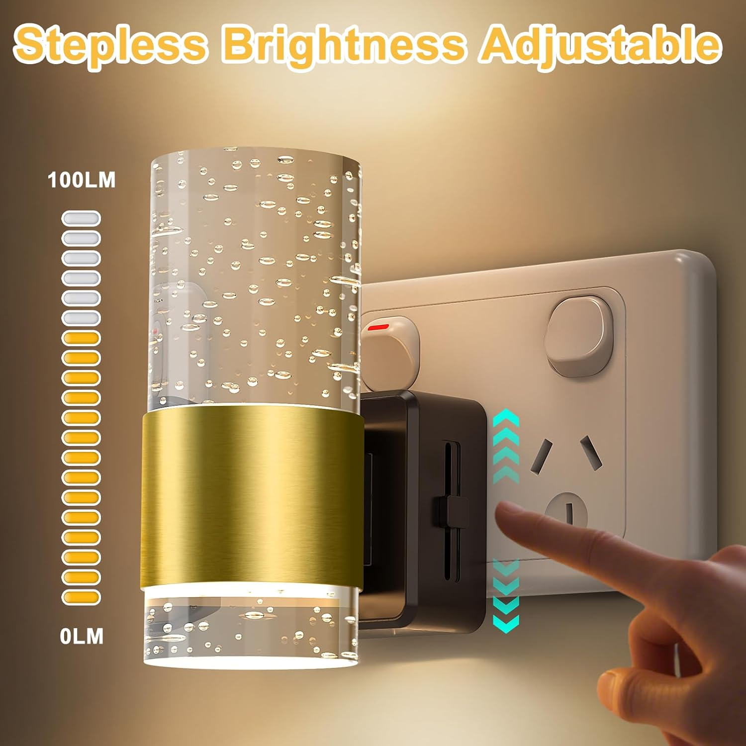 Night Light, Plug in Night Light with Dusk to Dawn Sensor, Dimmable Night Light with 0-100 LM Adjustable Brightness, 3000K Kids Nightlight for Bedroom, Bathroom, Kitchen, Hallway, Stair (2 Pack) image number 4