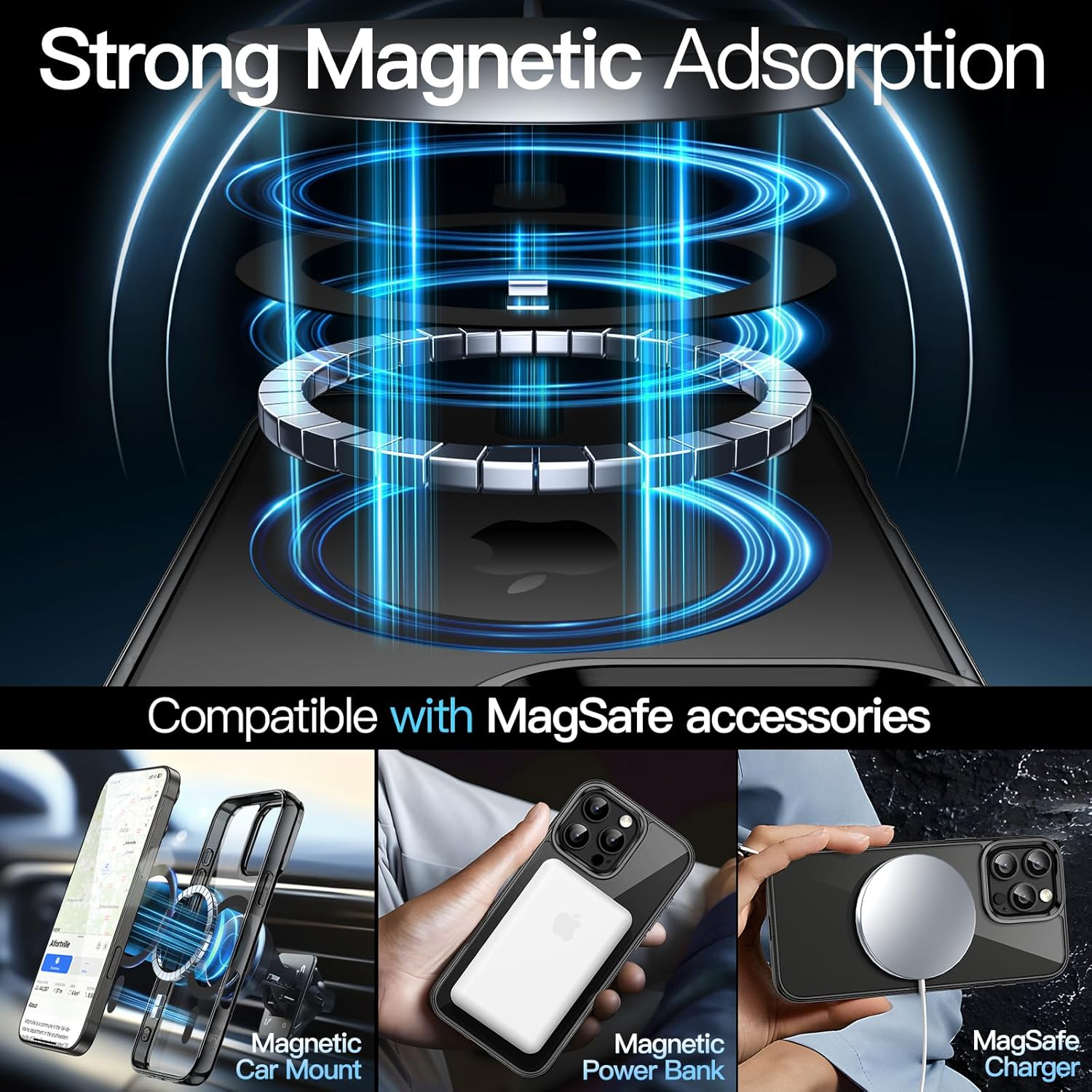 Jetech Magnetic Case for Iphone 16 Pro 6.3-Inch Compatible with Magsafe, Shockproof Phone Bumper Cover, Anti-Scratch Clear Back (Black) - Clear image number 6