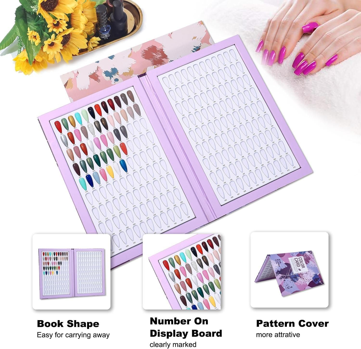 Acycoin2A 216 Nail Color Chart Display Gel Polish Color Book with 240 False Nail Tips and Number Sticker (A) image number 4