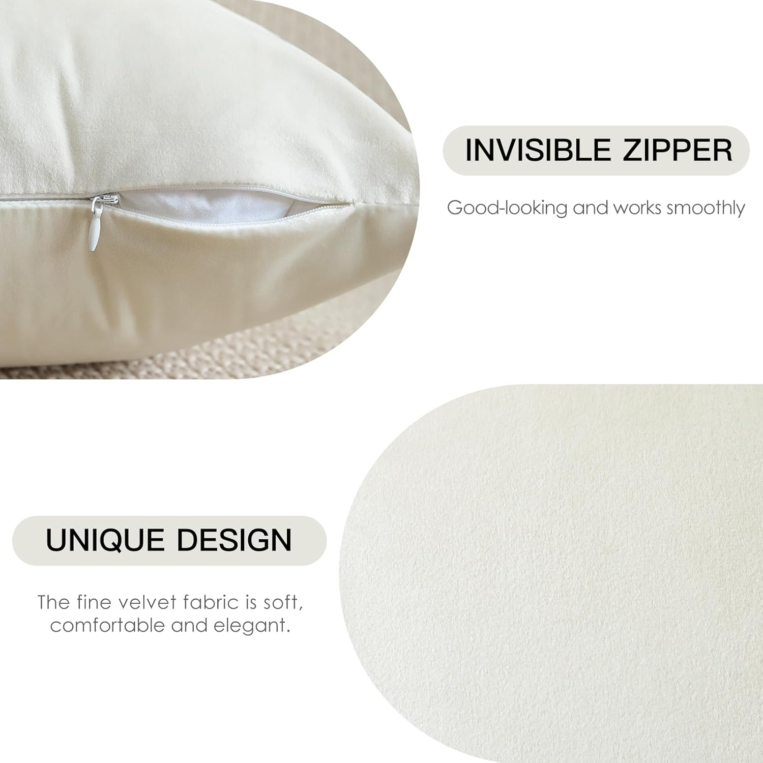 JOTOM Pack of 2 Velvet Soft Solid Cushion Covers 40X40 Cm 16X16 Inch Decorative Throw Pillow Square Case Home Decor Cases for Couch Sofa Living Room Bedroom (Cream White) (YLQXUK61) image number 4