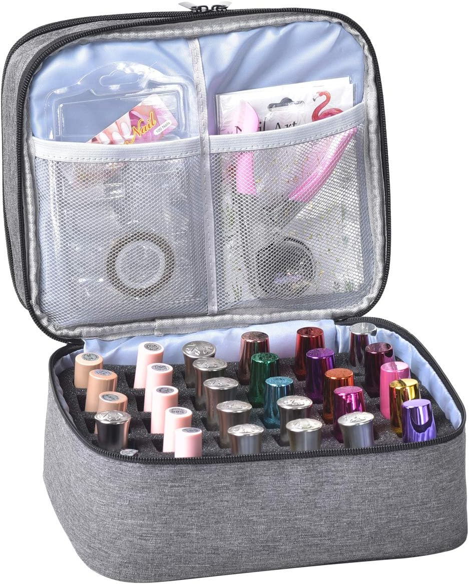 Double-Layer Nail Varnish Storage Case, Essential Oil Bag for for Nail Varnishes and Manicure, Nail Varnish Holder, Holds 30 Bottles (15Ml - 0.5 Fl.Oz) (Flower-2)