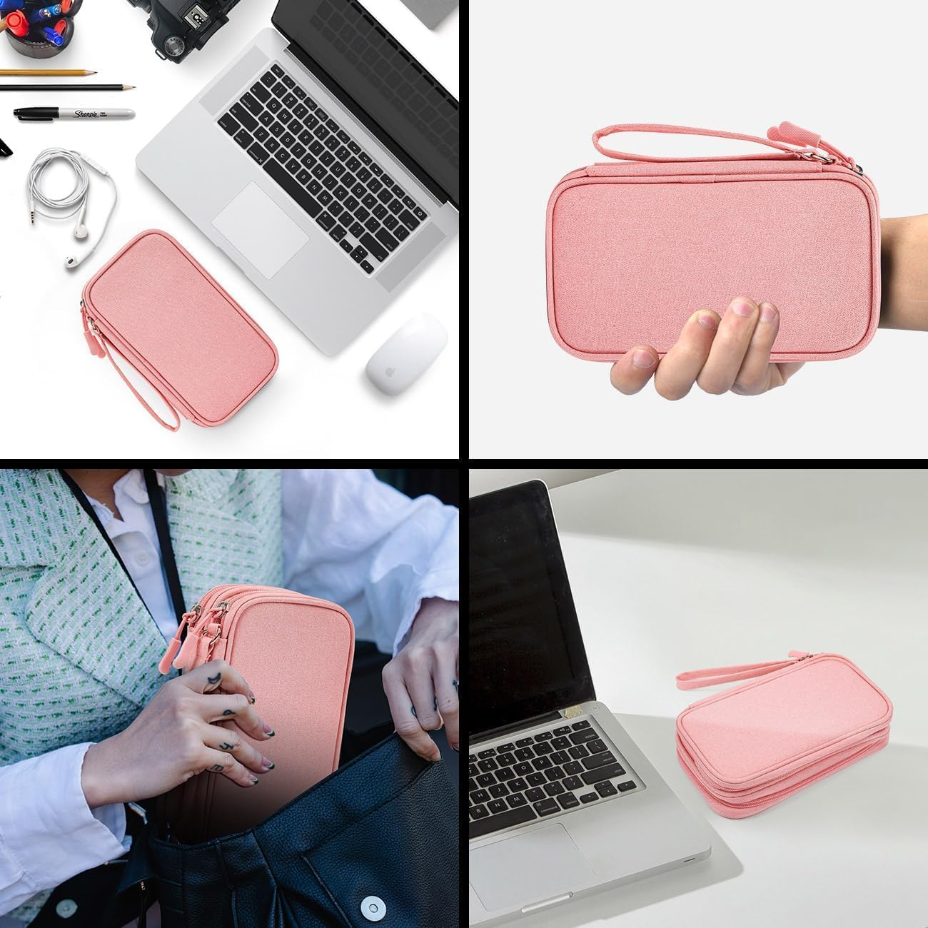 GTVGJH Electronic Organizer Travel Cable Accessories Bag, Electronic Organizer Case, Electronic Accessories Organizer Bag for Power Bank, Charging Cords, Chargers, Mouse, USB Cable, Earphones (Pink) image number 4