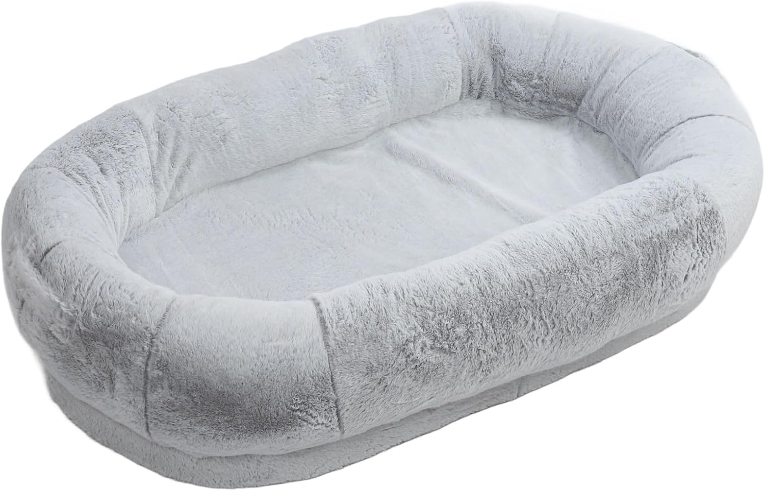 Human Dog Bed, Washable Removable Large Human Size Bean Bag Dog Bed with Memory Foam Supportive Mat and Storage Pocket Faux Fur Orthopedic Dog Bed Nap Bed Adult Oval for Families image number 3